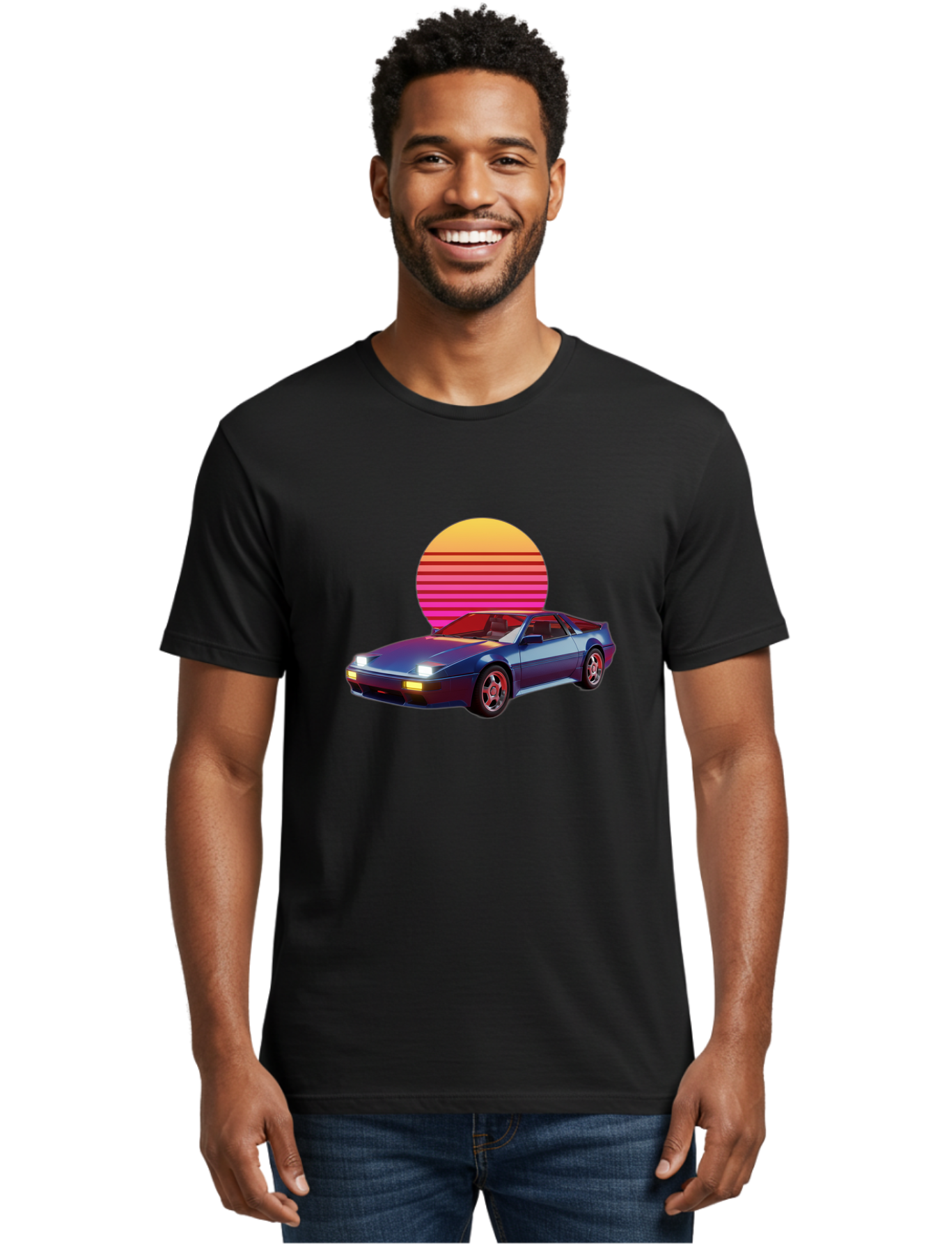 Lotus-Esprit Men'S Graphic Tee, 100% Cotton, Comfortable Casual Summer Wear, Machine Washable, Nissan 280Zx, Retro Futuristic Car, Sports Car, Vintage Automobile, Synthwave Art, Neon Lights, Gradient Sun, Retro Aesthetic, Synthwave Style Baa929