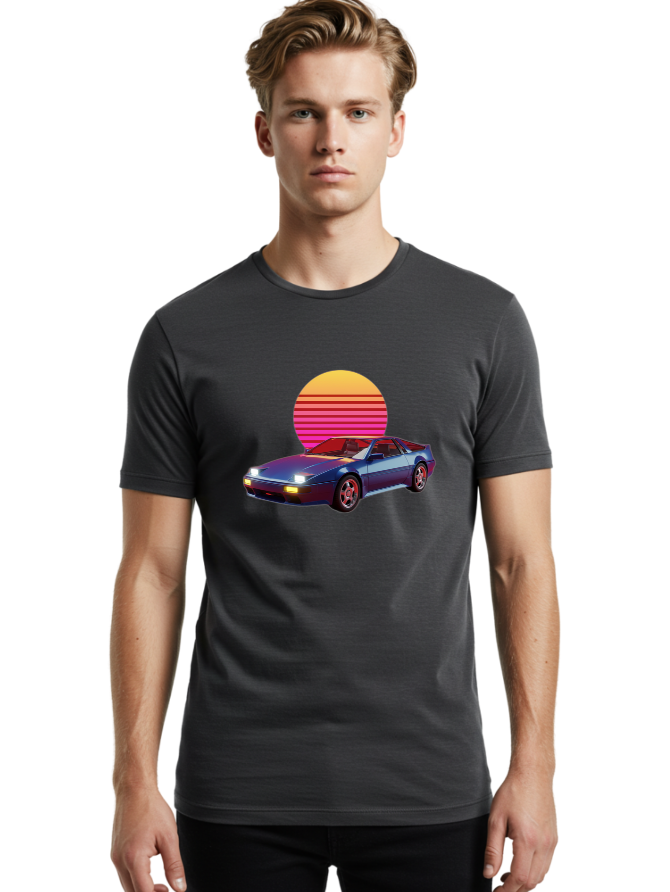 Lotus-Esprit Men'S Graphic Tee, 100% Cotton, Comfortable Casual Summer Wear, Machine Washable, Nissan 280Zx, Retro Futuristic Car, Sports Car, Vintage Automobile, Synthwave Art, Neon Lights, Gradient Sun, Retro Aesthetic, Synthwave Style Baa929