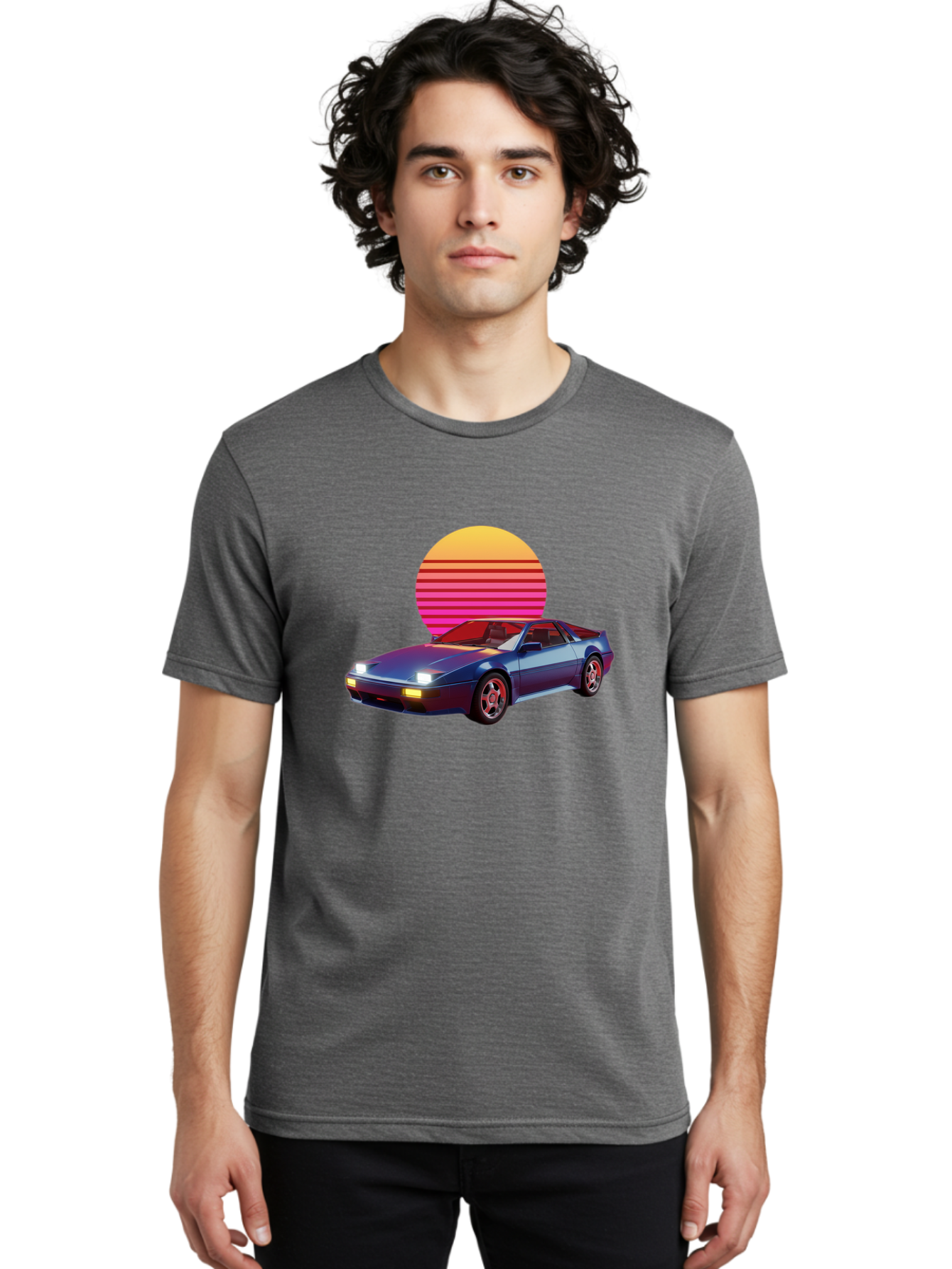 Lotus-Esprit Men'S Graphic Tee, 100% Cotton, Comfortable Casual Summer Wear, Machine Washable, Nissan 280Zx, Retro Futuristic Car, Sports Car, Vintage Automobile, Synthwave Art, Neon Lights, Gradient Sun, Retro Aesthetic, Synthwave Style Baa929