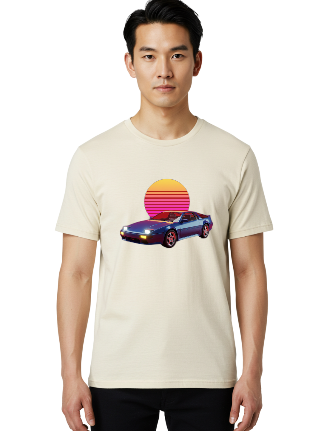 Lotus-Esprit Men'S Graphic Tee, 100% Cotton, Comfortable Casual Summer Wear, Machine Washable, Nissan 280Zx, Retro Futuristic Car, Sports Car, Vintage Automobile, Synthwave Art, Neon Lights, Gradient Sun, Retro Aesthetic, Synthwave Style Baa929