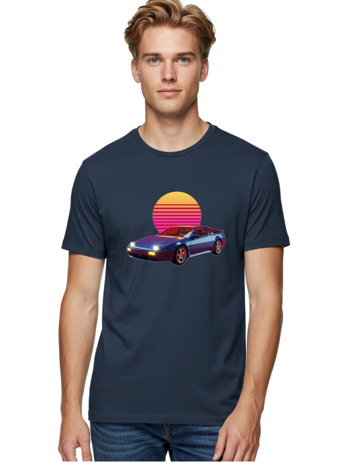 Lotus-Esprit Men'S Graphic Tee, 100% Cotton, Comfortable Casual Summer Wear, Machine Washable, Nissan 280Zx, Retro Futuristic Car, Sports Car, Vintage Automobile, Synthwave Art, Neon Lights, Gradient Sun, Retro Aesthetic, Synthwave Style Baa929