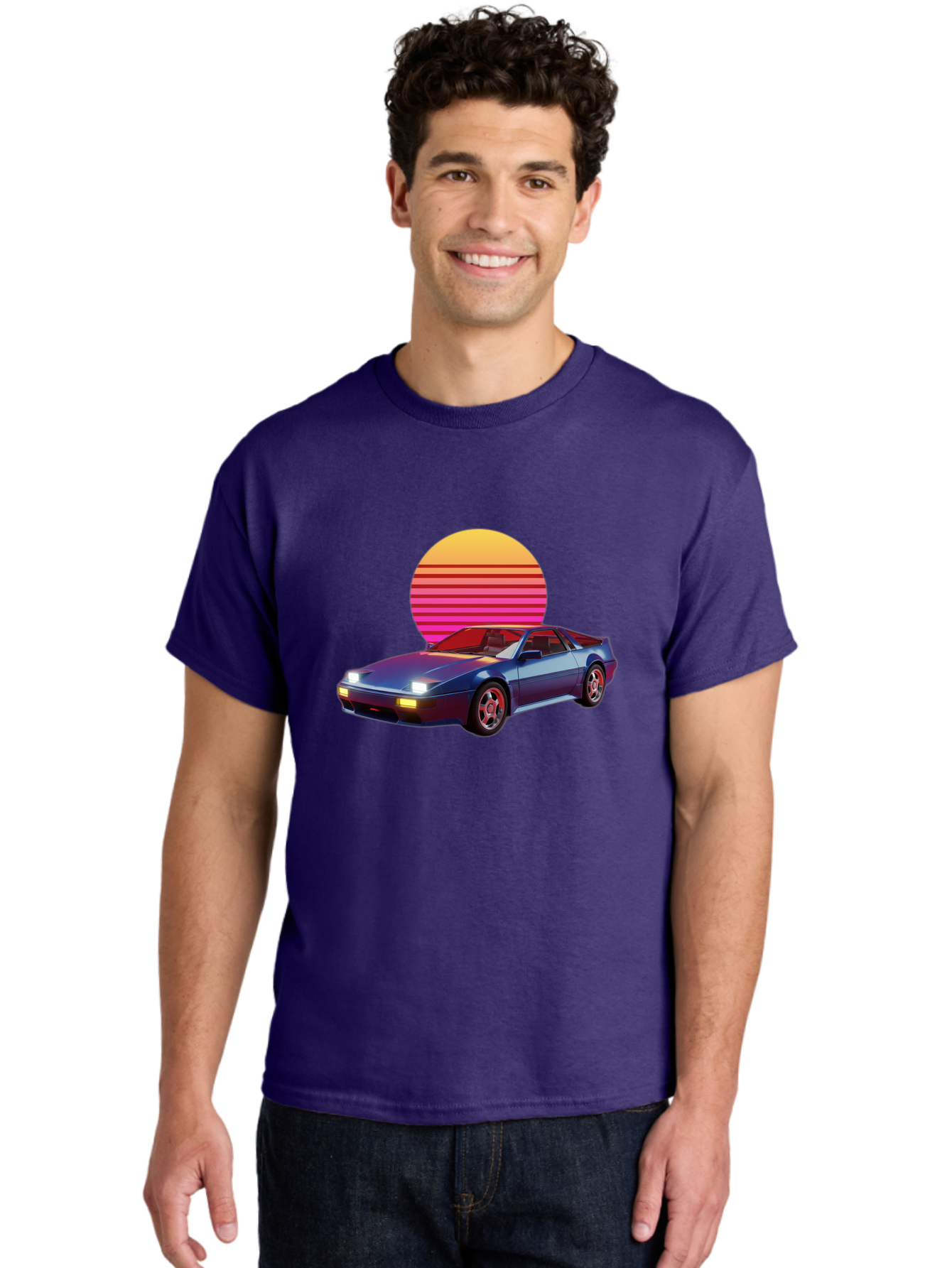 Lotus-Esprit Men'S Graphic Tee, 100% Cotton, Comfortable Casual Summer Wear, Machine Washable, Nissan 280Zx, Retro Futuristic Car, Sports Car, Vintage Automobile, Synthwave Art, Neon Lights, Gradient Sun, Retro Aesthetic, Synthwave Style Baa929