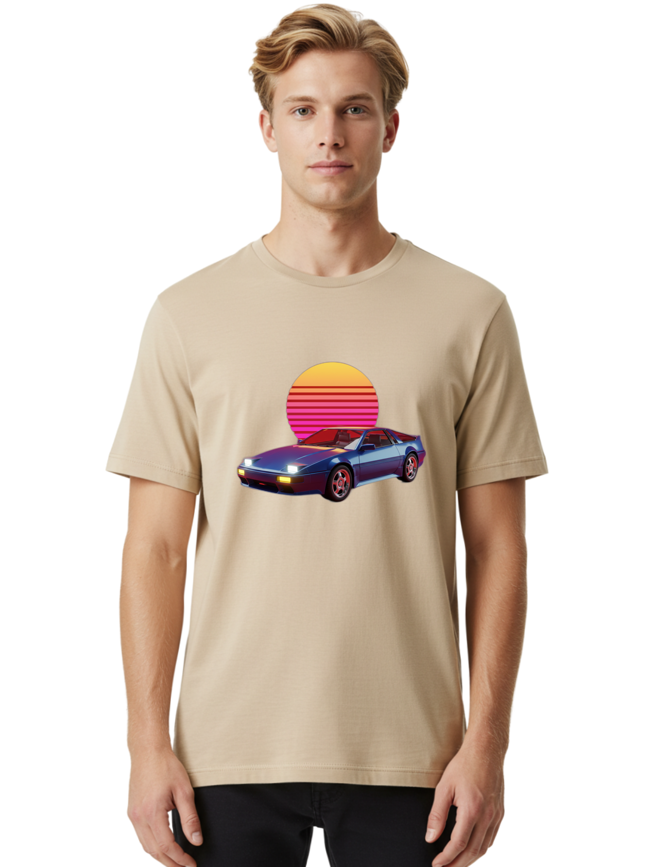 Lotus-Esprit Men'S Graphic Tee, 100% Cotton, Comfortable Casual Summer Wear, Machine Washable, Nissan 280Zx, Retro Futuristic Car, Sports Car, Vintage Automobile, Synthwave Art, Neon Lights, Gradient Sun, Retro Aesthetic, Synthwave Style Baa929