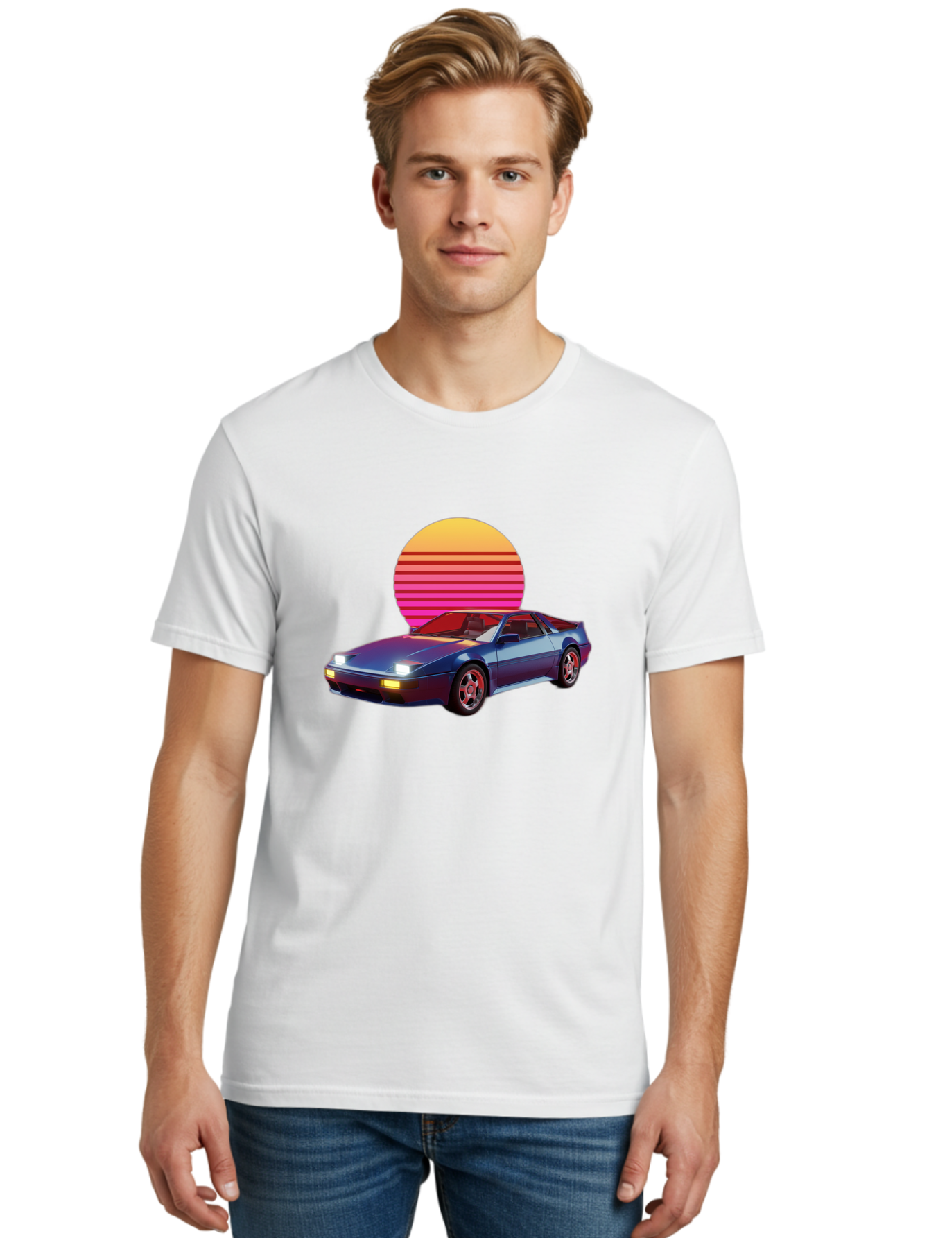 Lotus-Esprit Men'S Graphic Tee, 100% Cotton, Comfortable Casual Summer Wear, Machine Washable, Nissan 280Zx, Retro Futuristic Car, Sports Car, Vintage Automobile, Synthwave Art, Neon Lights, Gradient Sun, Retro Aesthetic, Synthwave Style Baa929
