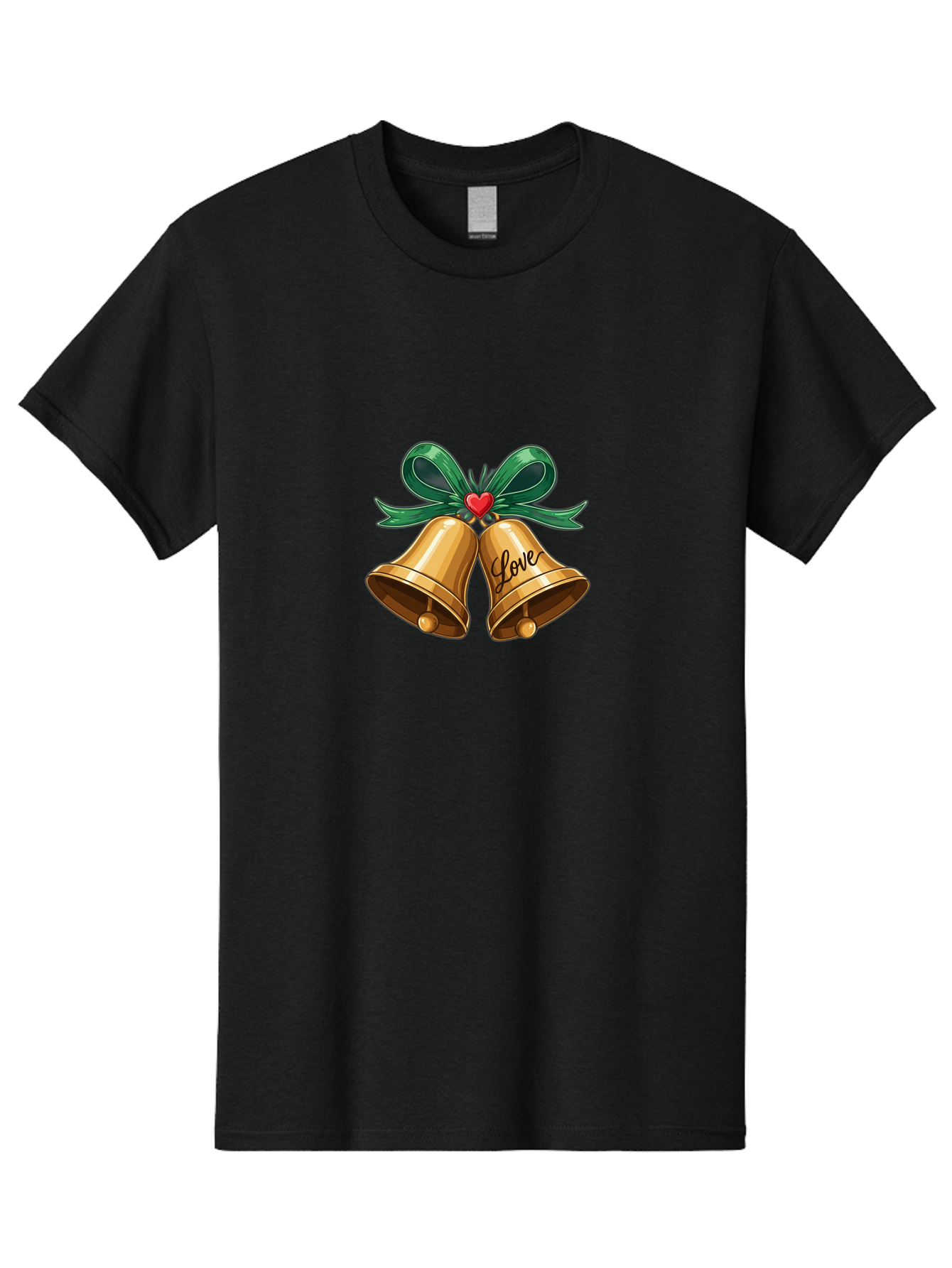 Love-Bells-1 Men'S Graphic Tee, 100% Cotton, Comfortable Casual Summer Wear, Machine Washable, Golden Bells, Love Message, Red Heart, Green Ribbon, Festive Decoration, Symbol Of Love, Wedding Bells, Holiday Decor, Charming Illustration, Baa931
