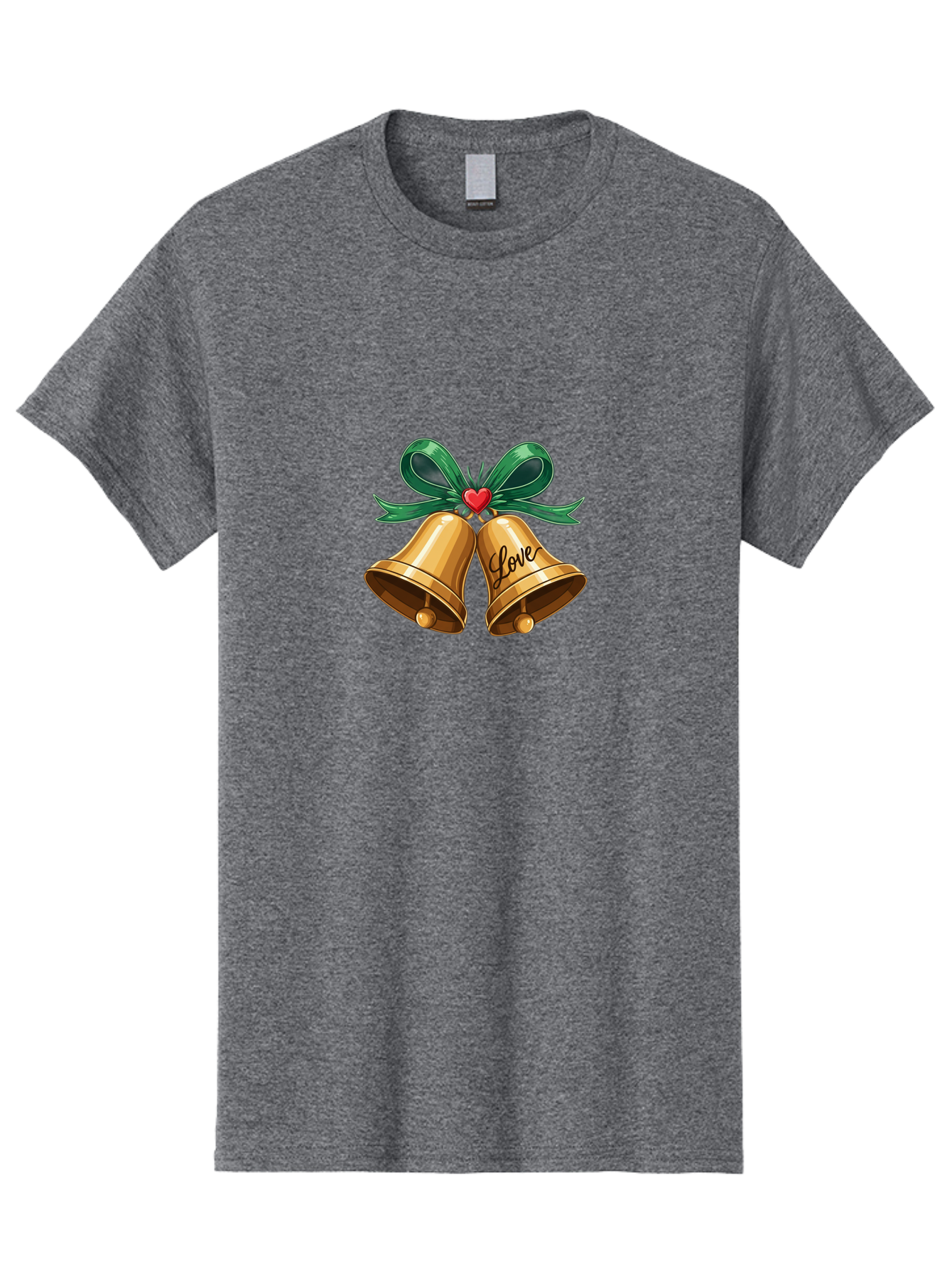Love-Bells-1 Men'S Graphic Tee, 100% Cotton, Comfortable Casual Summer Wear, Machine Washable, Golden Bells, Love Message, Red Heart, Green Ribbon, Festive Decoration, Symbol Of Love, Wedding Bells, Holiday Decor, Charming Illustration, Baa931