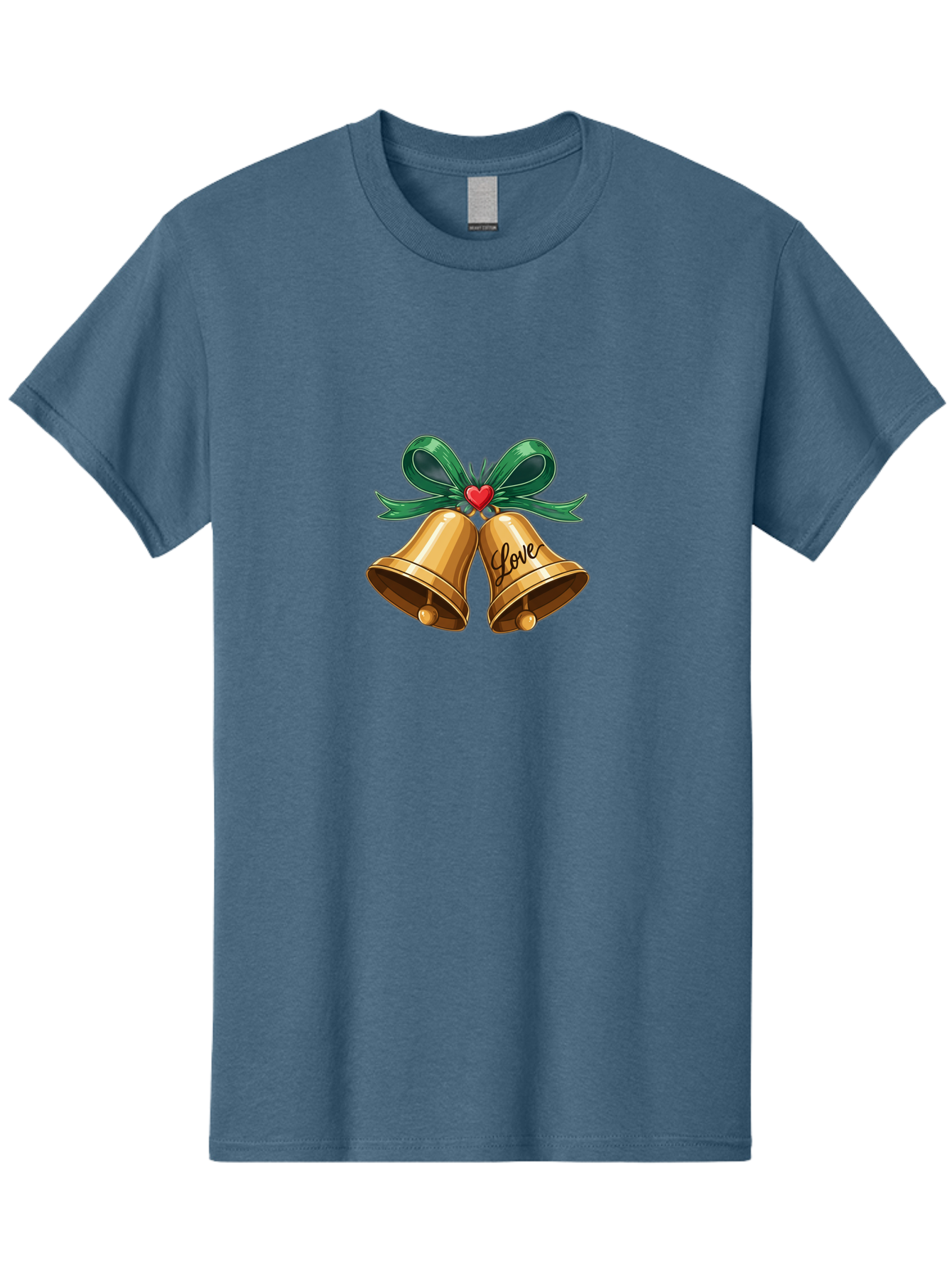 Love-Bells-1 Men'S Graphic Tee, 100% Cotton, Comfortable Casual Summer Wear, Machine Washable, Golden Bells, Love Message, Red Heart, Green Ribbon, Festive Decoration, Symbol Of Love, Wedding Bells, Holiday Decor, Charming Illustration, Baa931
