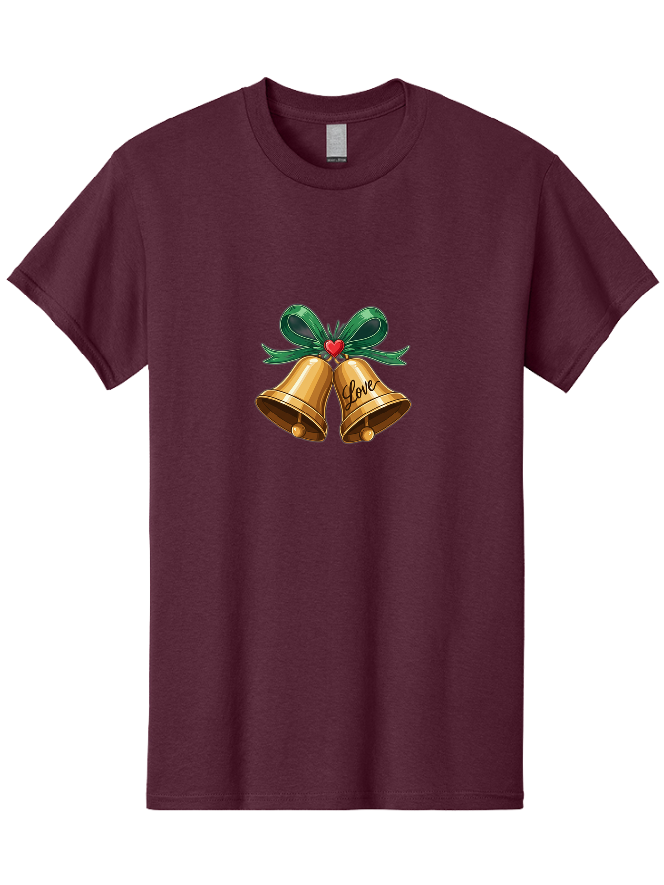 Love-Bells-1 Men'S Graphic Tee, 100% Cotton, Comfortable Casual Summer Wear, Machine Washable, Golden Bells, Love Message, Red Heart, Green Ribbon, Festive Decoration, Symbol Of Love, Wedding Bells, Holiday Decor, Charming Illustration, Baa931