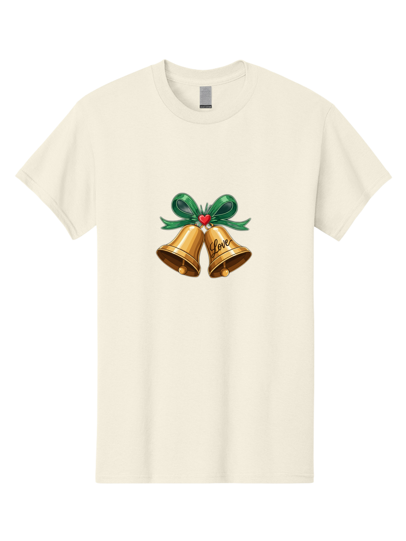 Love-Bells-1 Men'S Graphic Tee, 100% Cotton, Comfortable Casual Summer Wear, Machine Washable, Golden Bells, Love Message, Red Heart, Green Ribbon, Festive Decoration, Symbol Of Love, Wedding Bells, Holiday Decor, Charming Illustration, Baa931