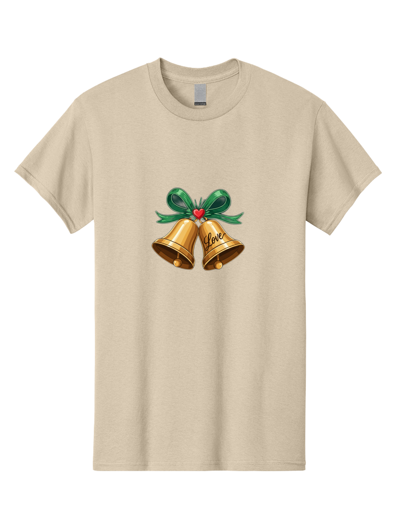 Love-Bells-1 Men'S Graphic Tee, 100% Cotton, Comfortable Casual Summer Wear, Machine Washable, Golden Bells, Love Message, Red Heart, Green Ribbon, Festive Decoration, Symbol Of Love, Wedding Bells, Holiday Decor, Charming Illustration, Baa931