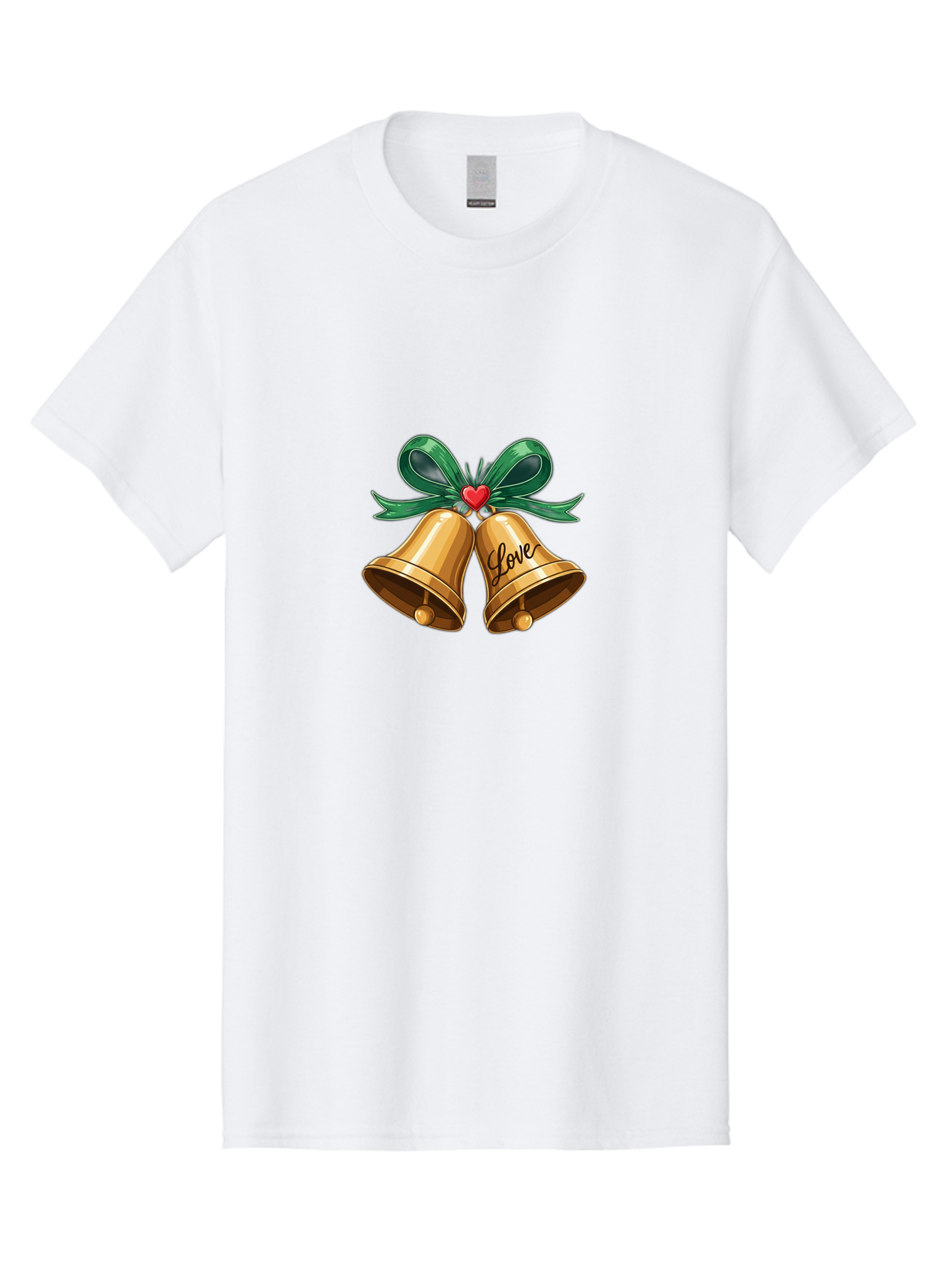 Love-Bells-1 Men'S Graphic Tee, 100% Cotton, Comfortable Casual Summer Wear, Machine Washable, Golden Bells, Love Message, Red Heart, Green Ribbon, Festive Decoration, Symbol Of Love, Wedding Bells, Holiday Decor, Charming Illustration, Baa931