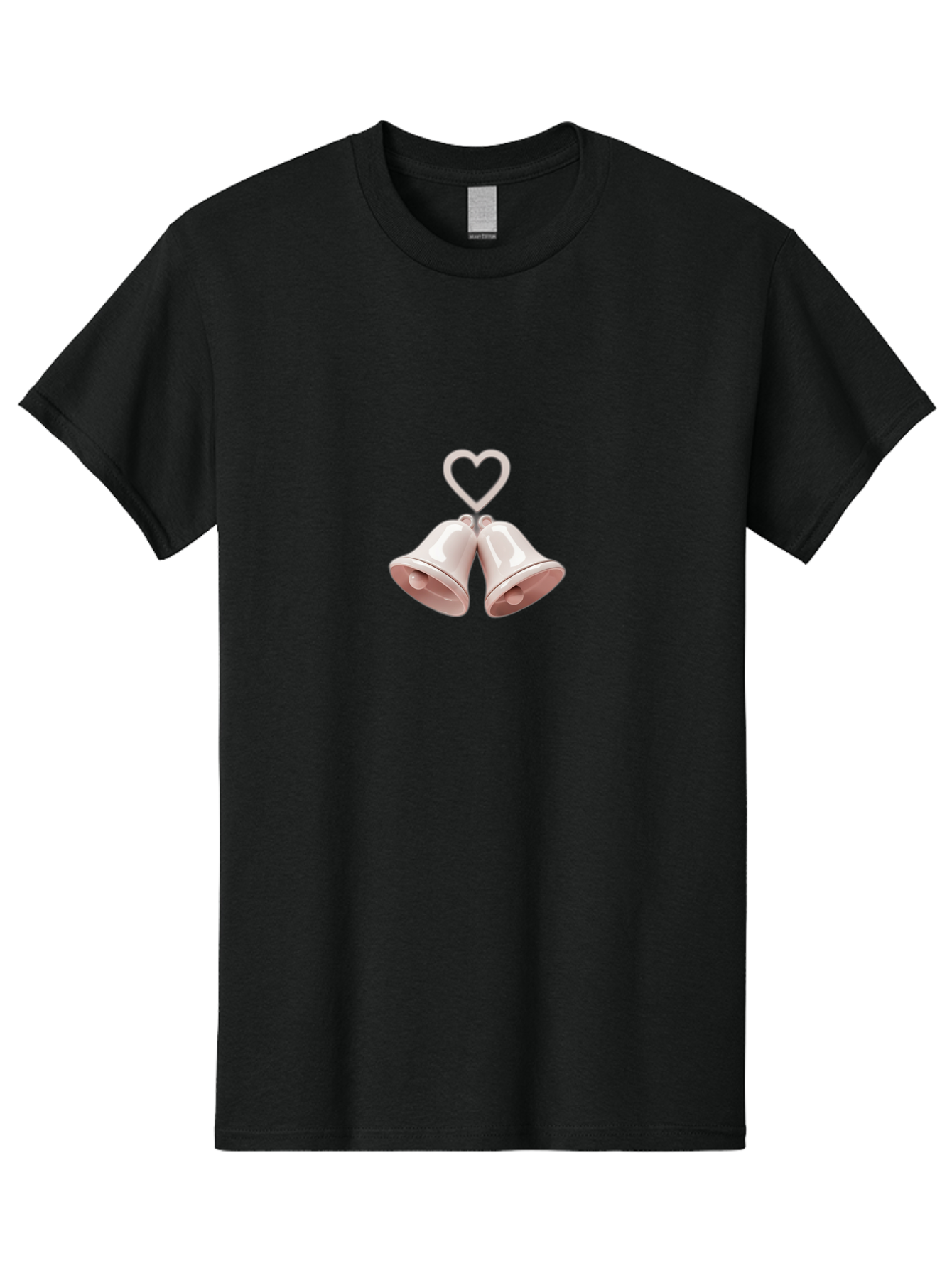 Love-Bells Men'S Graphic Tee, 100% Cotton, Comfortable Casual Summer Wear, Machine Washable, Pink Bells, Heart Shape, Love Symbol, Wedding Decoration, Romantic Theme, Valentine'S Day, Charming, Sweet, Pastel Colors Baa932