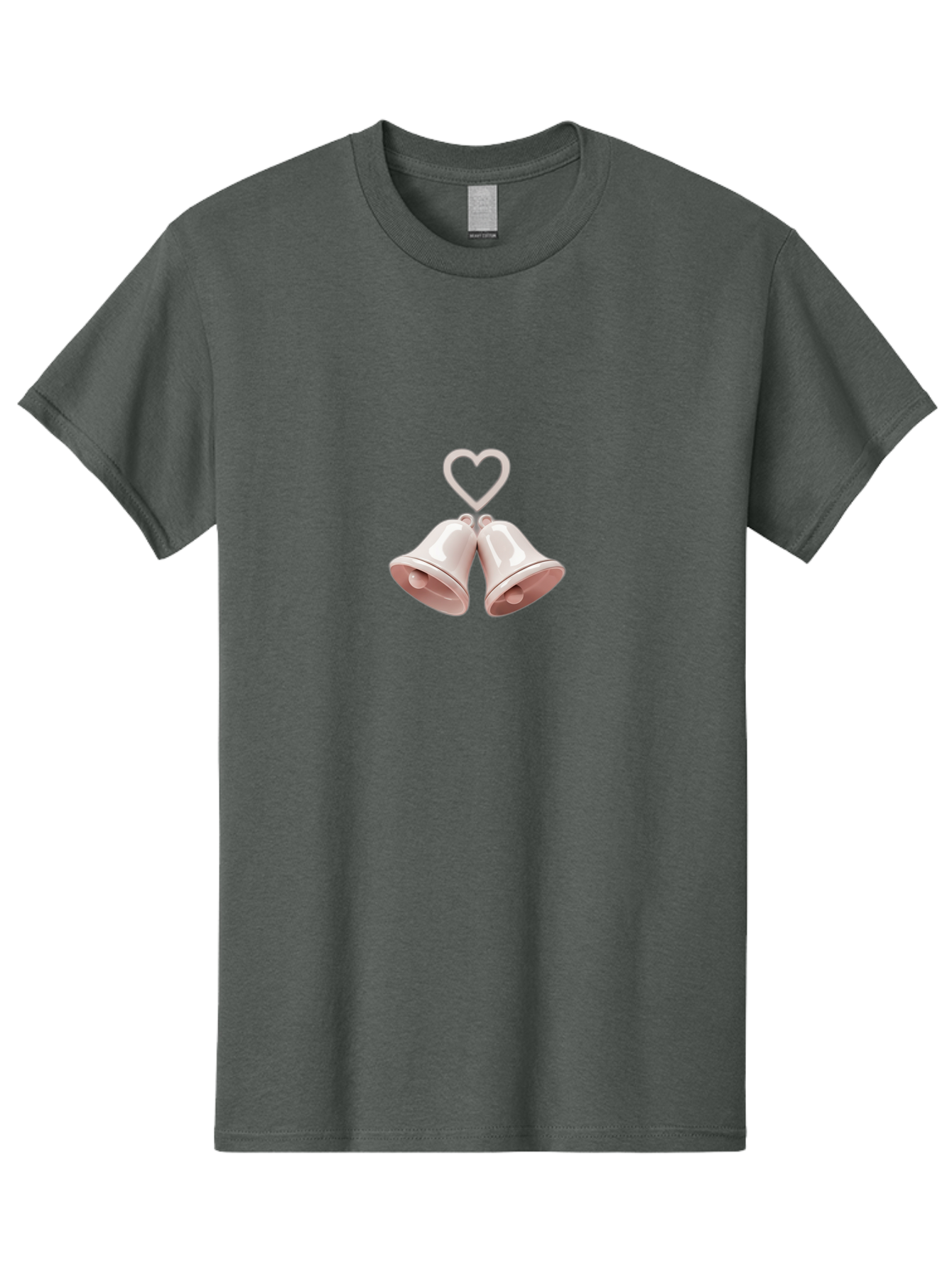 Love-Bells Men'S Graphic Tee, 100% Cotton, Comfortable Casual Summer Wear, Machine Washable, Pink Bells, Heart Shape, Love Symbol, Wedding Decoration, Romantic Theme, Valentine'S Day, Charming, Sweet, Pastel Colors Baa932