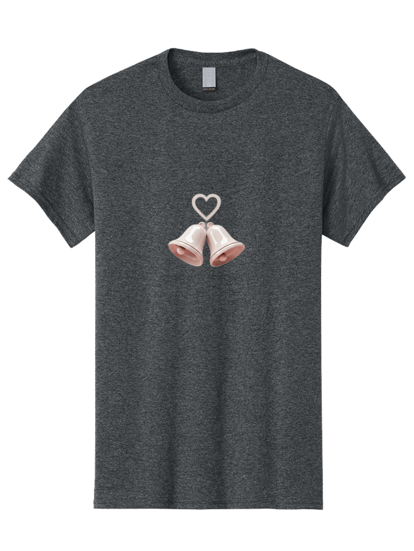 Love-Bells Men'S Graphic Tee, 100% Cotton, Comfortable Casual Summer Wear, Machine Washable, Pink Bells, Heart Shape, Love Symbol, Wedding Decoration, Romantic Theme, Valentine'S Day, Charming, Sweet, Pastel Colors Baa932