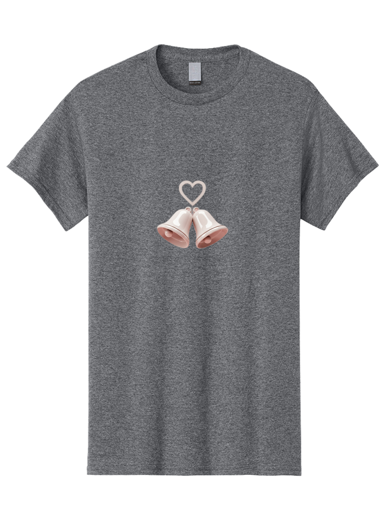 Love-Bells Men'S Graphic Tee, 100% Cotton, Comfortable Casual Summer Wear, Machine Washable, Pink Bells, Heart Shape, Love Symbol, Wedding Decoration, Romantic Theme, Valentine'S Day, Charming, Sweet, Pastel Colors Baa932