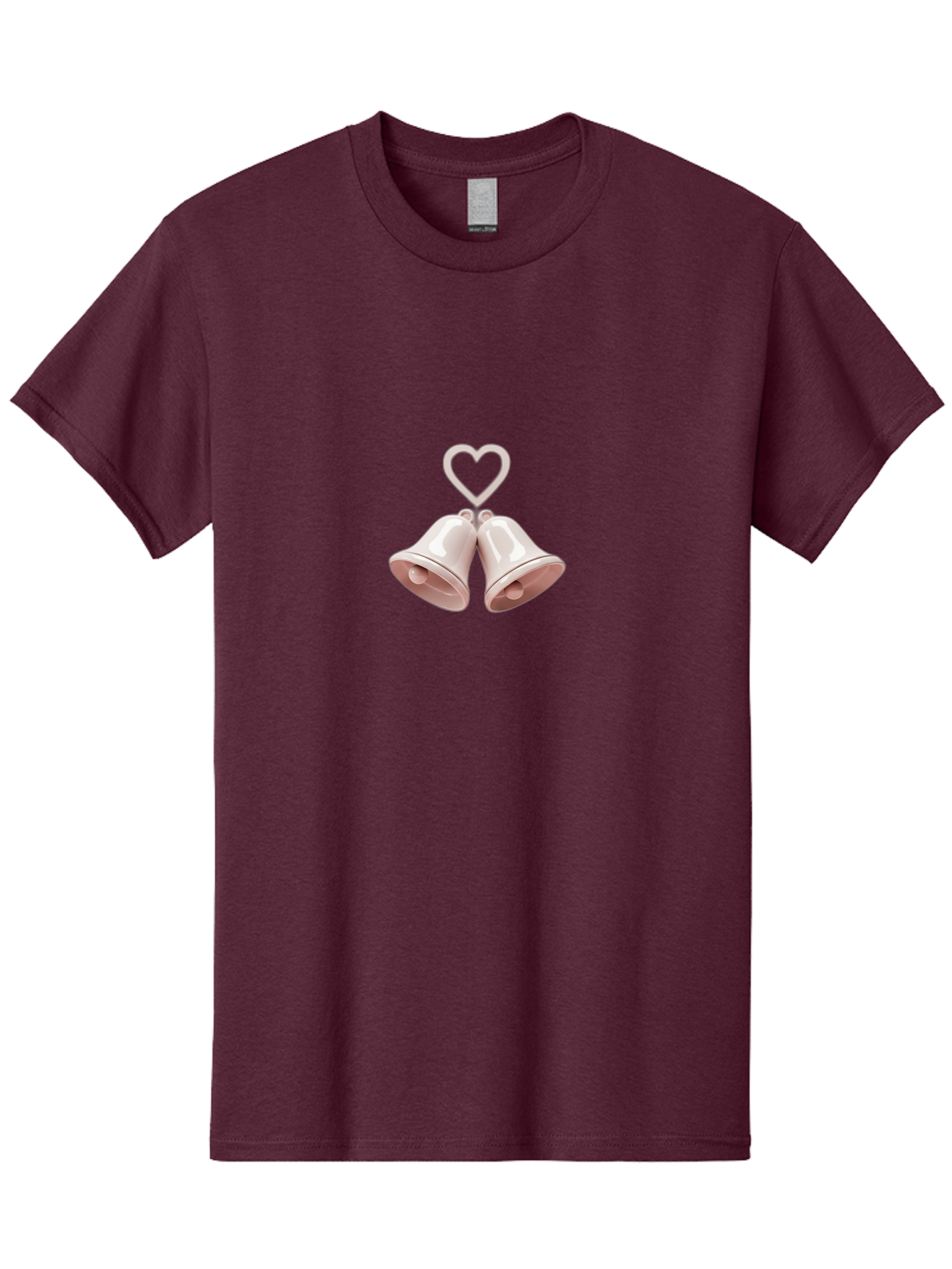 Love-Bells Men'S Graphic Tee, 100% Cotton, Comfortable Casual Summer Wear, Machine Washable, Pink Bells, Heart Shape, Love Symbol, Wedding Decoration, Romantic Theme, Valentine'S Day, Charming, Sweet, Pastel Colors Baa932
