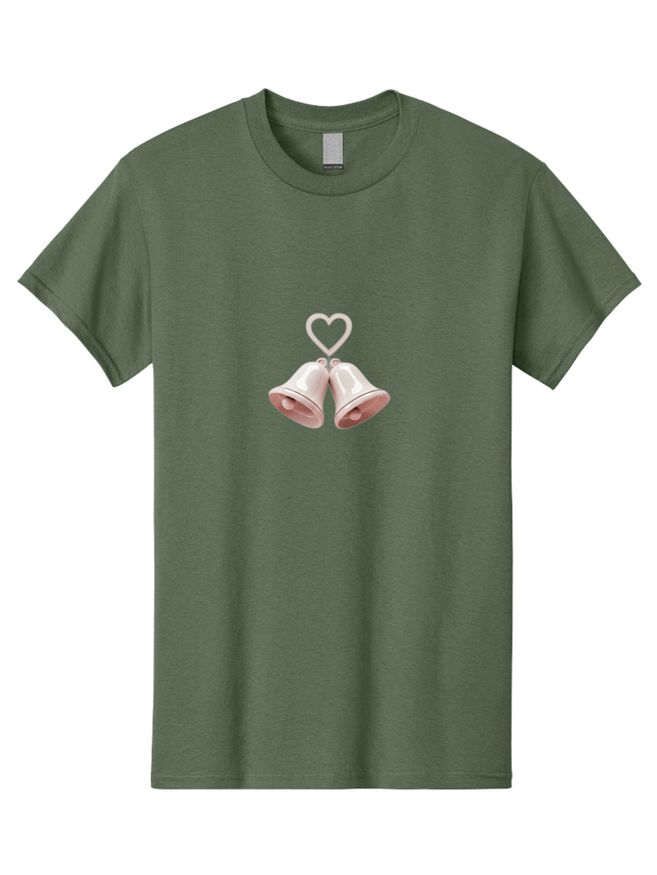 Love-Bells Men'S Graphic Tee, 100% Cotton, Comfortable Casual Summer Wear, Machine Washable, Pink Bells, Heart Shape, Love Symbol, Wedding Decoration, Romantic Theme, Valentine'S Day, Charming, Sweet, Pastel Colors Baa932