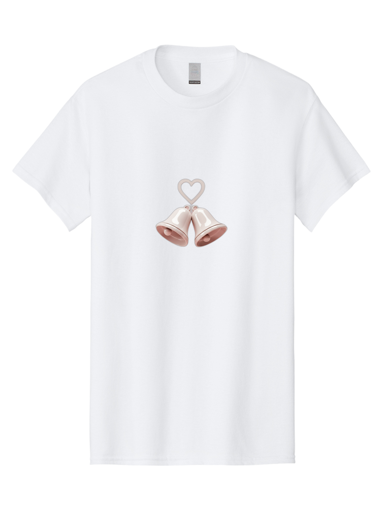 Love-Bells Men'S Graphic Tee, 100% Cotton, Comfortable Casual Summer Wear, Machine Washable, Pink Bells, Heart Shape, Love Symbol, Wedding Decoration, Romantic Theme, Valentine'S Day, Charming, Sweet, Pastel Colors Baa932