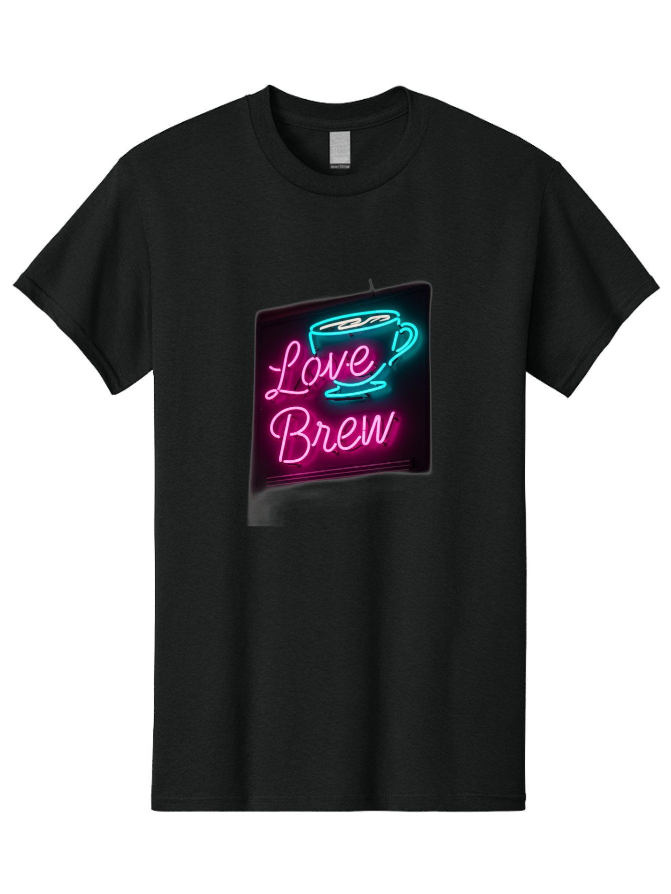Love-Brew Men'S Graphic Tee, 100% Cotton, Comfortable Casual Summer Wear, Machine Washable, Neon Sign, Coffee Cup, Love Brew, Coffee Culture, Cafe Ambiance, Retro Advertisement, Nostalgic Decor, Coffee Lover, Vibrant Neon Lights, Baa933