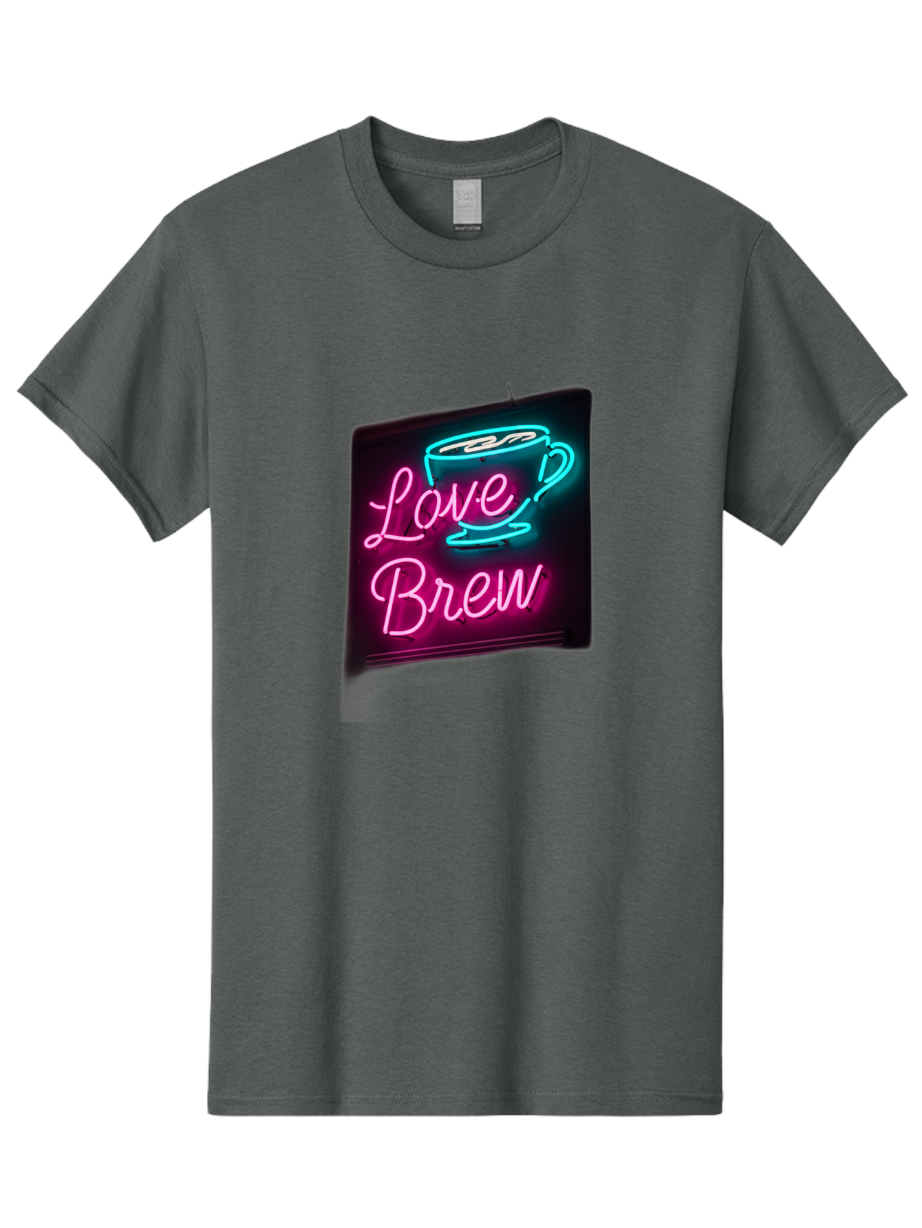Love-Brew Men'S Graphic Tee, 100% Cotton, Comfortable Casual Summer Wear, Machine Washable, Neon Sign, Coffee Cup, Love Brew, Coffee Culture, Cafe Ambiance, Retro Advertisement, Nostalgic Decor, Coffee Lover, Vibrant Neon Lights, Baa933