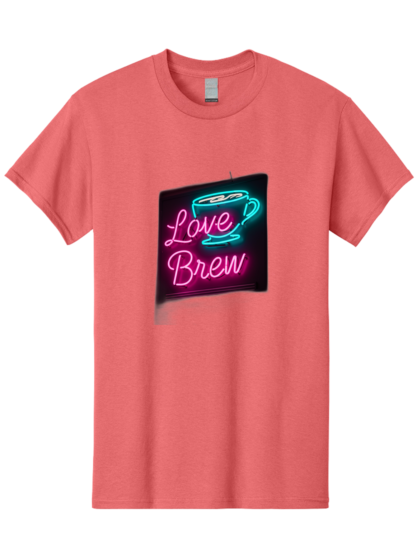 Love-Brew Men'S Graphic Tee, 100% Cotton, Comfortable Casual Summer Wear, Machine Washable, Neon Sign, Coffee Cup, Love Brew, Coffee Culture, Cafe Ambiance, Retro Advertisement, Nostalgic Decor, Coffee Lover, Vibrant Neon Lights, Baa933