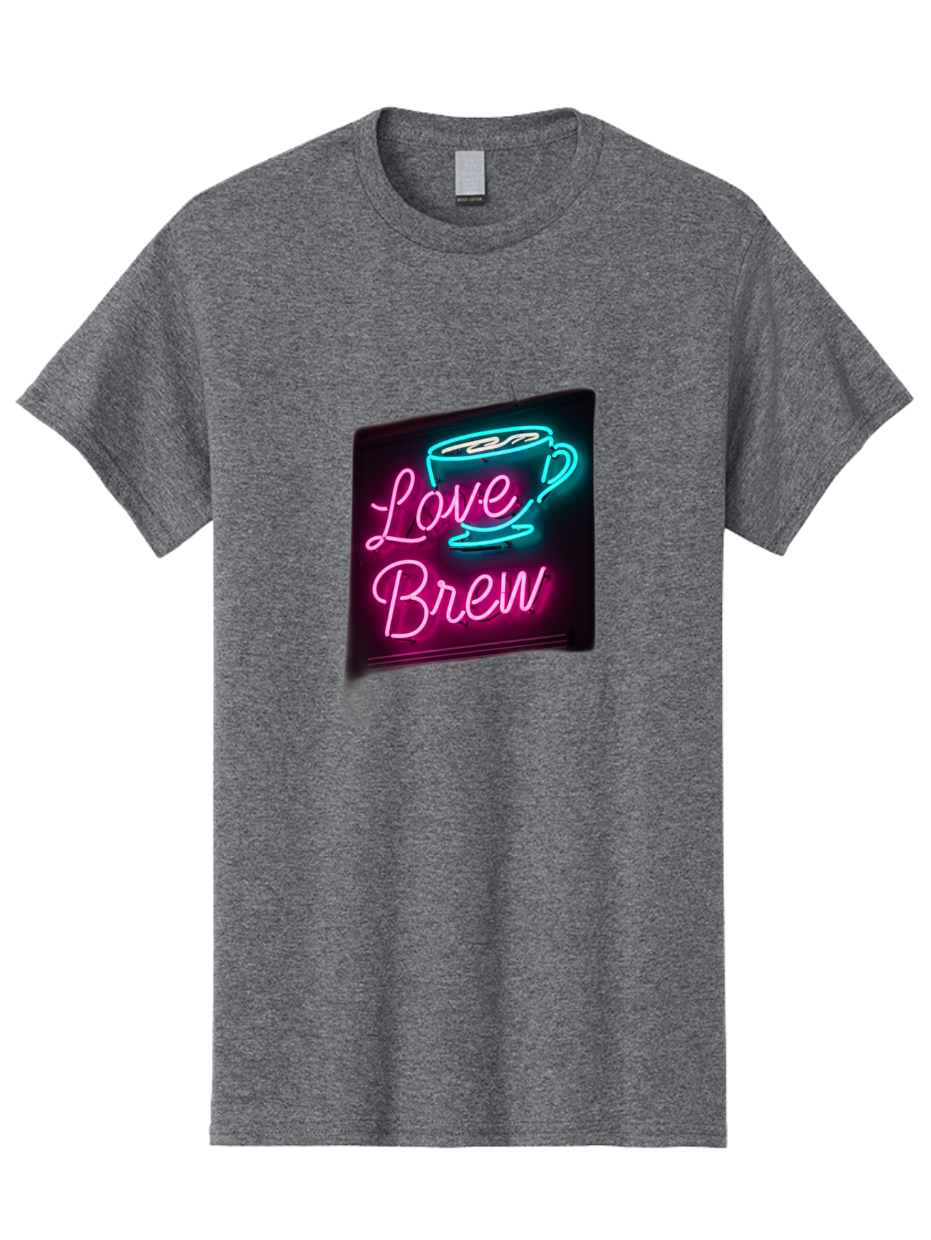 Love-Brew Men'S Graphic Tee, 100% Cotton, Comfortable Casual Summer Wear, Machine Washable, Neon Sign, Coffee Cup, Love Brew, Coffee Culture, Cafe Ambiance, Retro Advertisement, Nostalgic Decor, Coffee Lover, Vibrant Neon Lights, Baa933