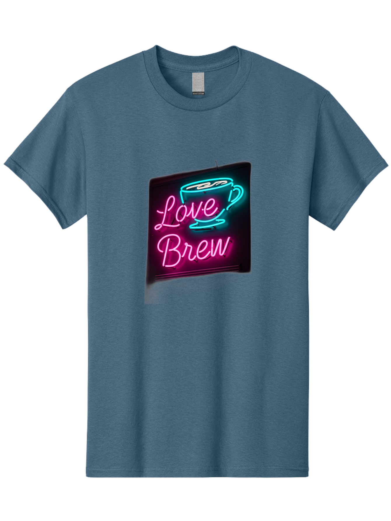 Love-Brew Men'S Graphic Tee, 100% Cotton, Comfortable Casual Summer Wear, Machine Washable, Neon Sign, Coffee Cup, Love Brew, Coffee Culture, Cafe Ambiance, Retro Advertisement, Nostalgic Decor, Coffee Lover, Vibrant Neon Lights, Baa933
