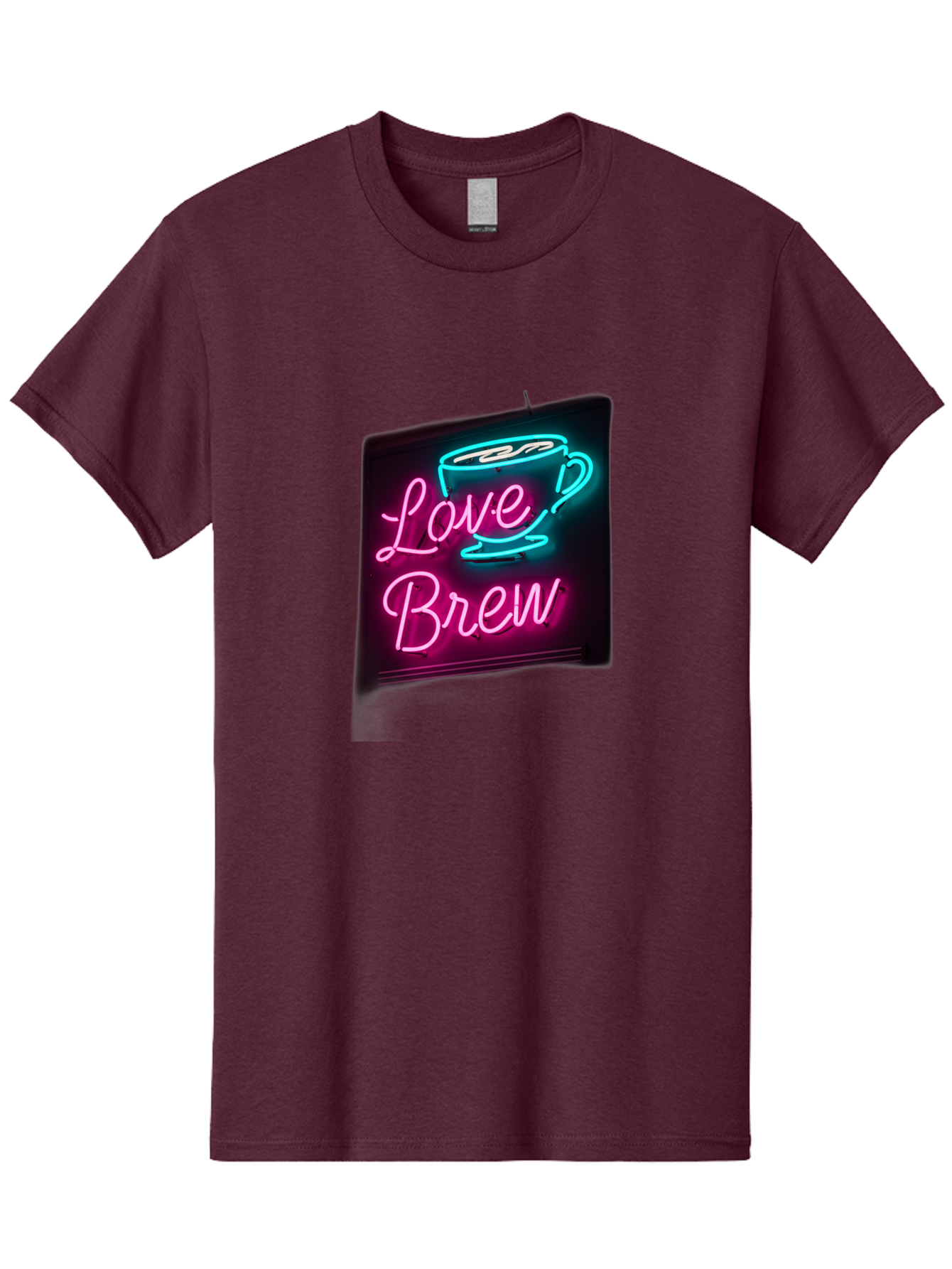 Love-Brew Men'S Graphic Tee, 100% Cotton, Comfortable Casual Summer Wear, Machine Washable, Neon Sign, Coffee Cup, Love Brew, Coffee Culture, Cafe Ambiance, Retro Advertisement, Nostalgic Decor, Coffee Lover, Vibrant Neon Lights, Baa933