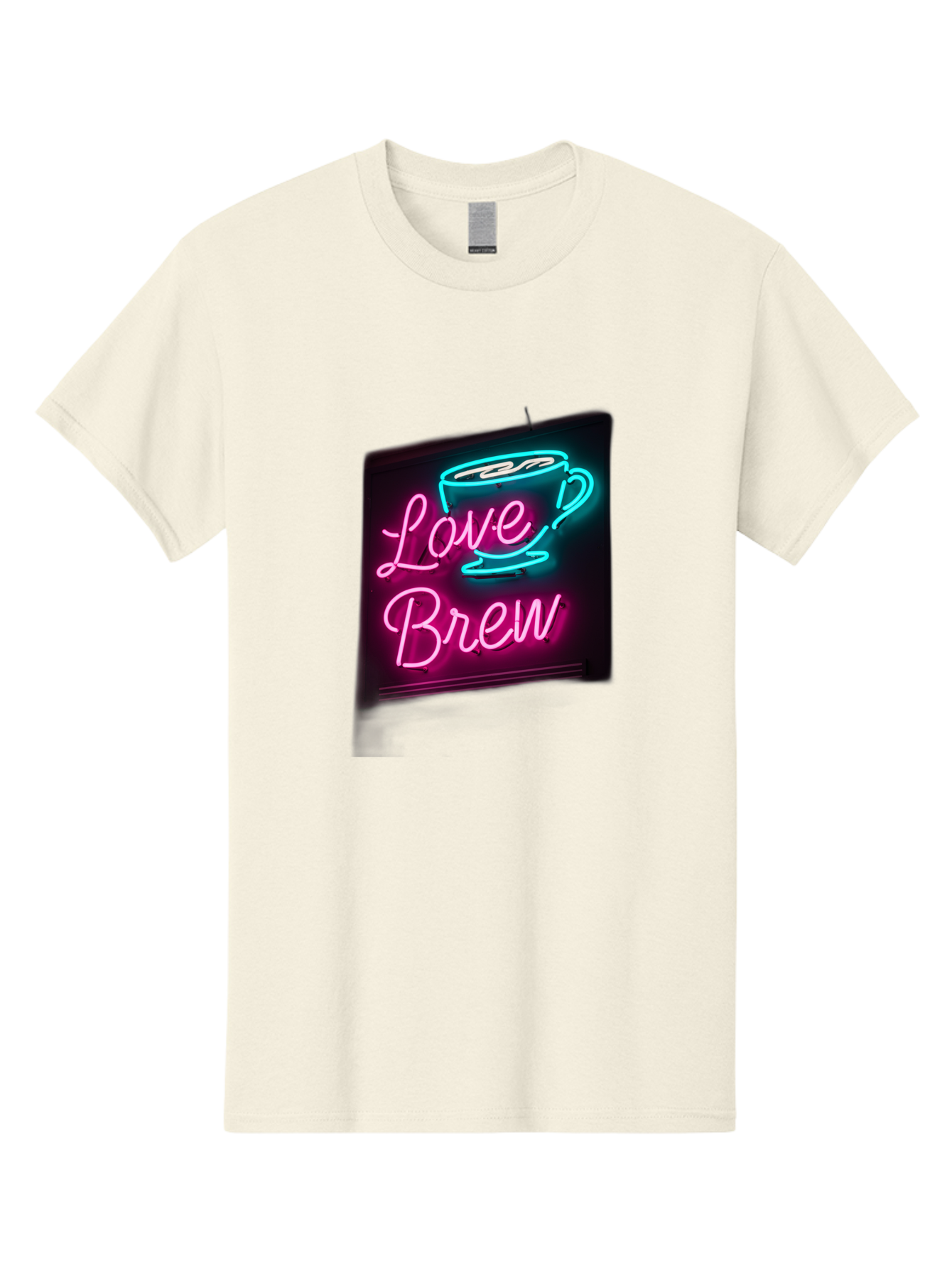 Love-Brew Men'S Graphic Tee, 100% Cotton, Comfortable Casual Summer Wear, Machine Washable, Neon Sign, Coffee Cup, Love Brew, Coffee Culture, Cafe Ambiance, Retro Advertisement, Nostalgic Decor, Coffee Lover, Vibrant Neon Lights, Baa933