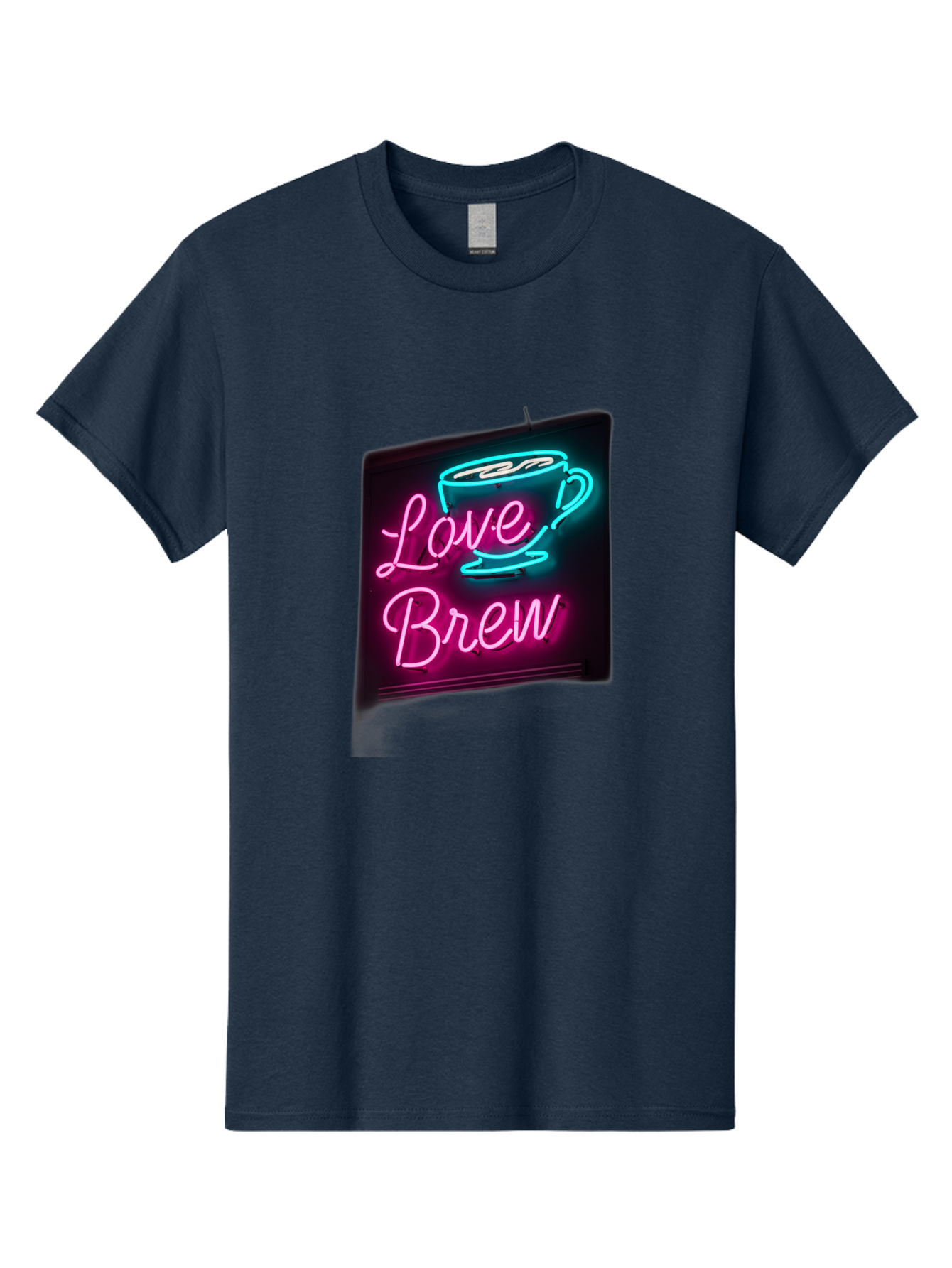 Love-Brew Men'S Graphic Tee, 100% Cotton, Comfortable Casual Summer Wear, Machine Washable, Neon Sign, Coffee Cup, Love Brew, Coffee Culture, Cafe Ambiance, Retro Advertisement, Nostalgic Decor, Coffee Lover, Vibrant Neon Lights, Baa933