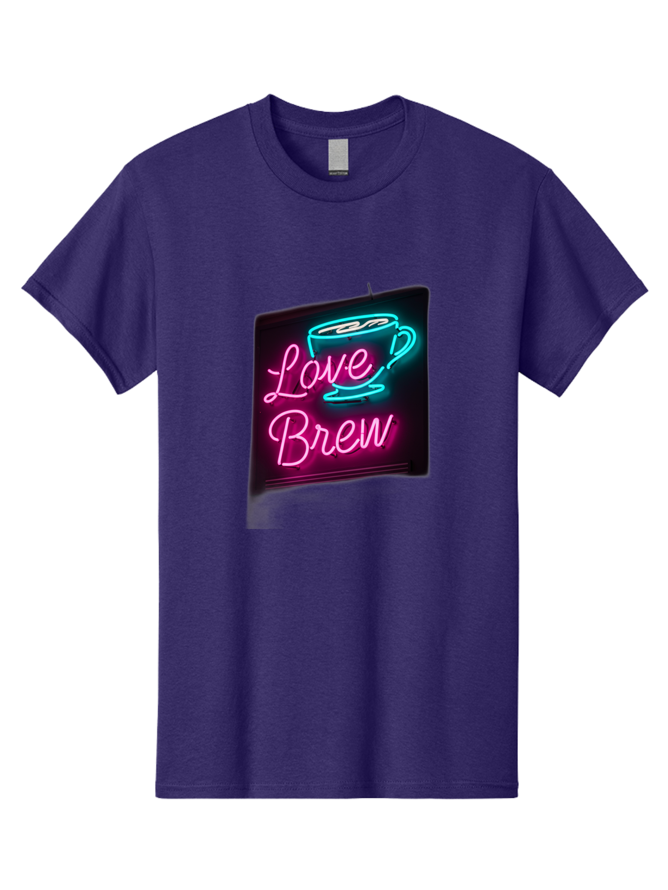 Love-Brew Men'S Graphic Tee, 100% Cotton, Comfortable Casual Summer Wear, Machine Washable, Neon Sign, Coffee Cup, Love Brew, Coffee Culture, Cafe Ambiance, Retro Advertisement, Nostalgic Decor, Coffee Lover, Vibrant Neon Lights, Baa933