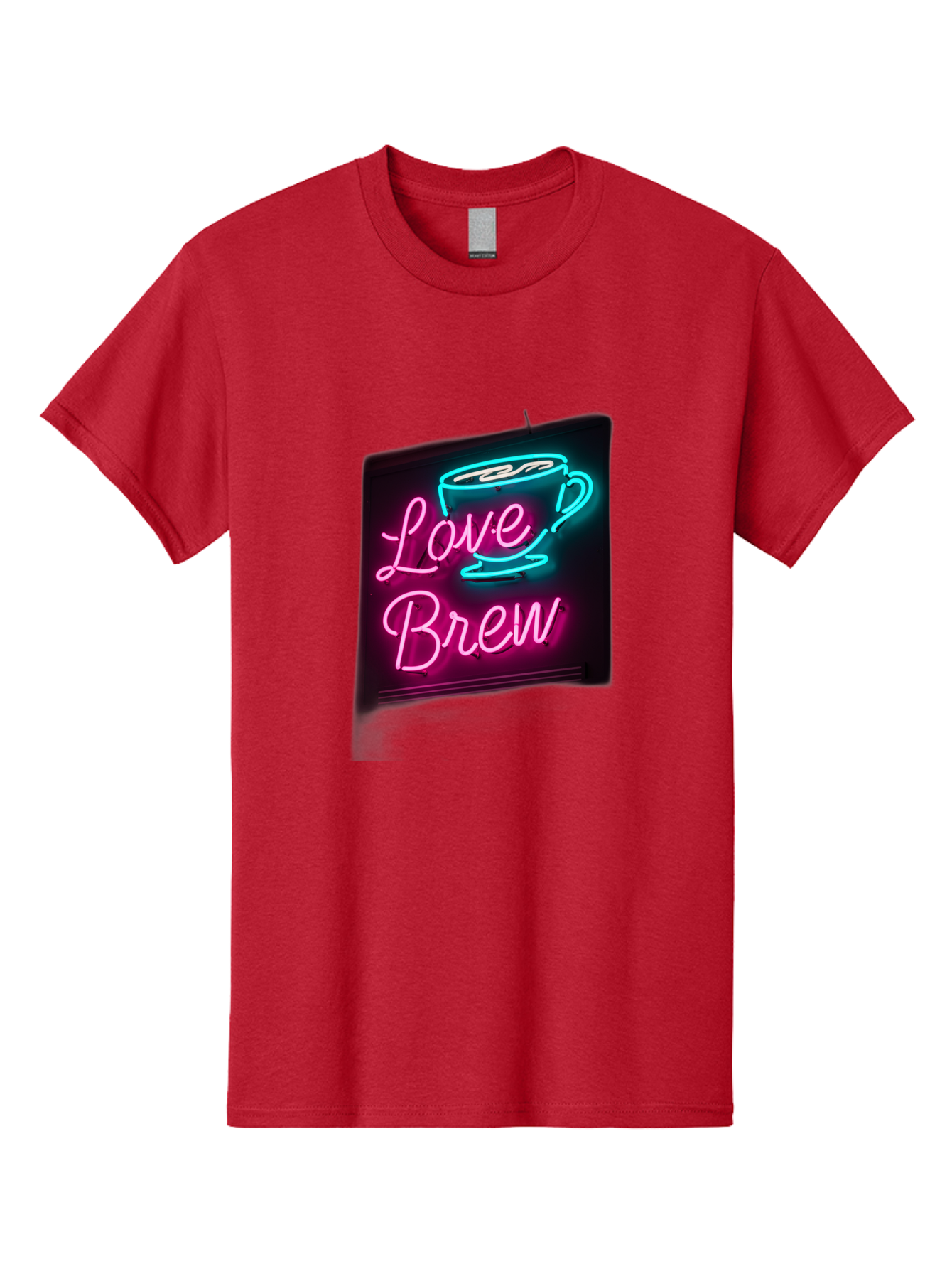 Love-Brew Men'S Graphic Tee, 100% Cotton, Comfortable Casual Summer Wear, Machine Washable, Neon Sign, Coffee Cup, Love Brew, Coffee Culture, Cafe Ambiance, Retro Advertisement, Nostalgic Decor, Coffee Lover, Vibrant Neon Lights, Baa933