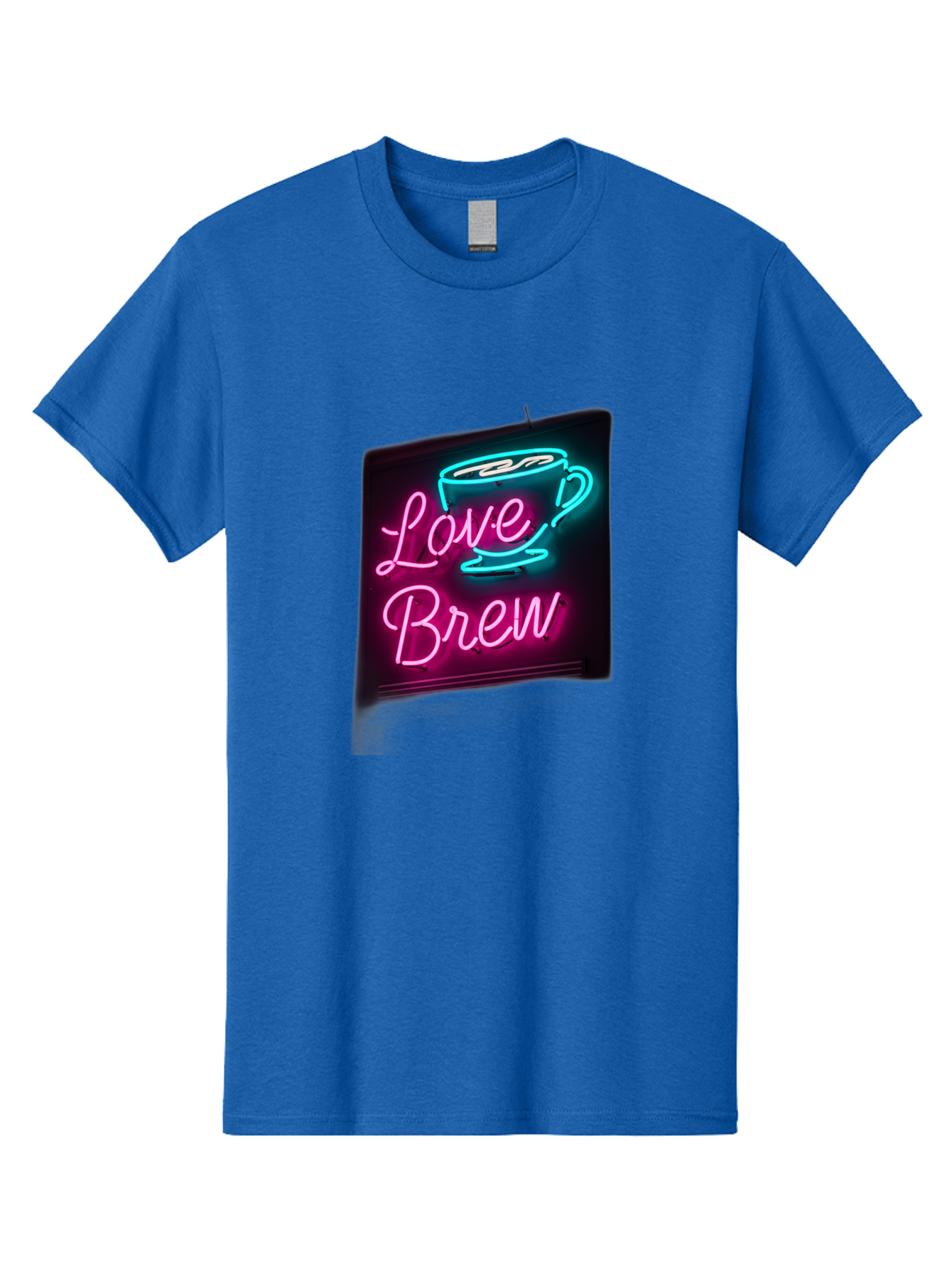 Love-Brew Men'S Graphic Tee, 100% Cotton, Comfortable Casual Summer Wear, Machine Washable, Neon Sign, Coffee Cup, Love Brew, Coffee Culture, Cafe Ambiance, Retro Advertisement, Nostalgic Decor, Coffee Lover, Vibrant Neon Lights, Baa933