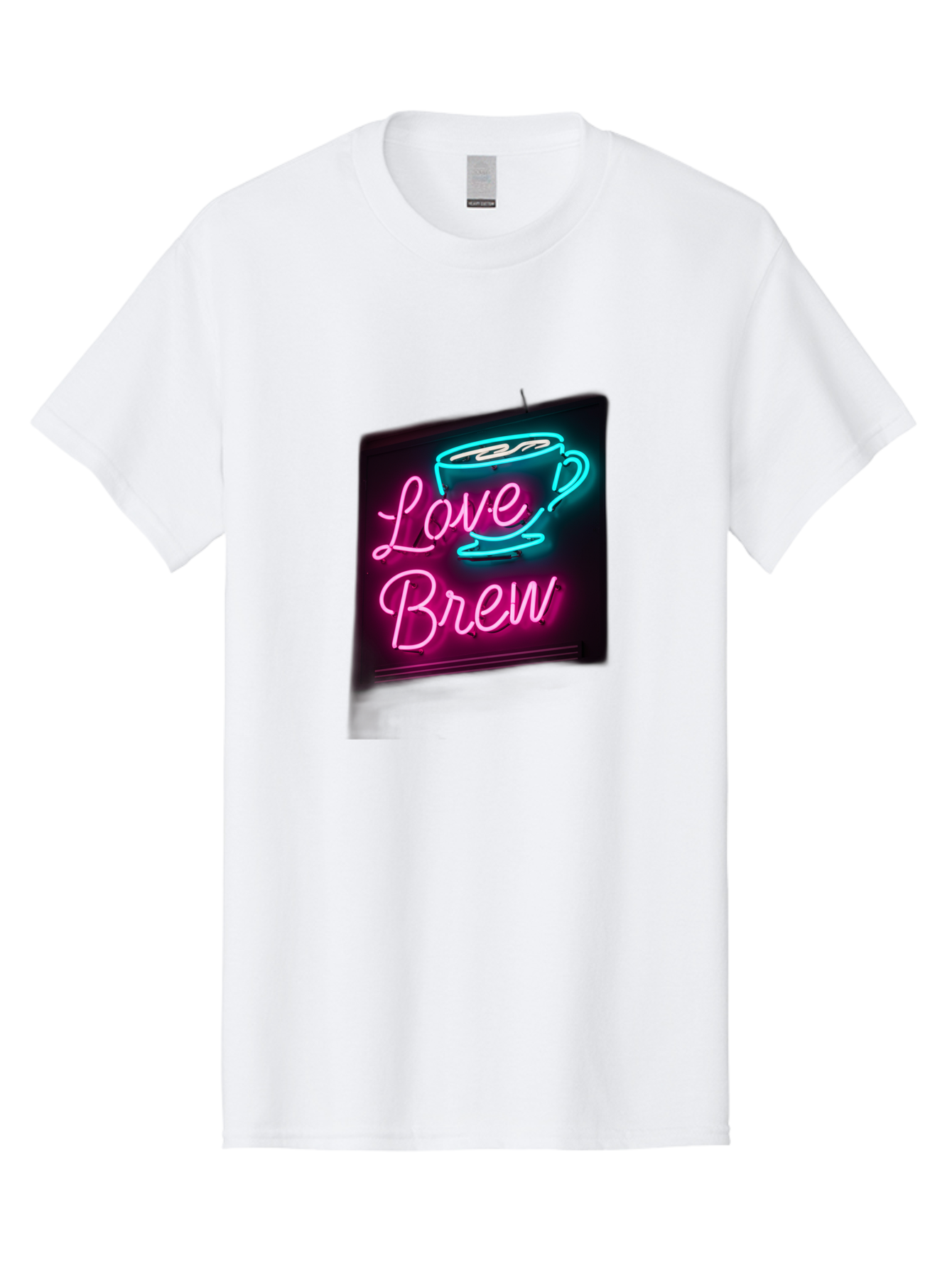Love-Brew Men'S Graphic Tee, 100% Cotton, Comfortable Casual Summer Wear, Machine Washable, Neon Sign, Coffee Cup, Love Brew, Coffee Culture, Cafe Ambiance, Retro Advertisement, Nostalgic Decor, Coffee Lover, Vibrant Neon Lights, Baa933