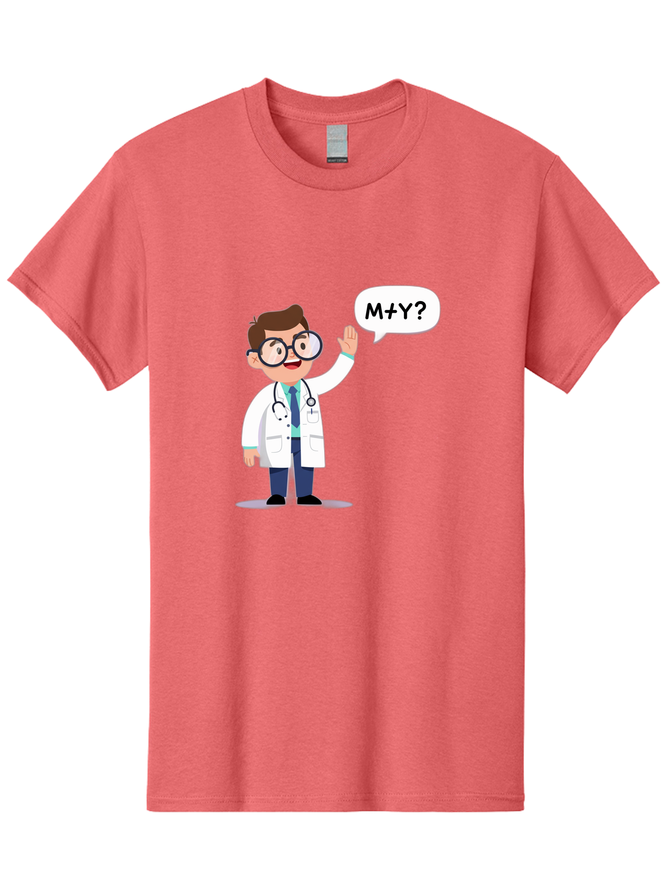 M-Y-Doctor Men'S Graphic Tee, 100% Cotton, Comfortable Casual Summer Wear, Machine Washable, Cartoon Doctor, Medical Professional, Stethoscope, White Coat, Blue Tie, Black Glasses, Waving Hand, Speech Bubble, M+Y?, Doctor Character, Baa935