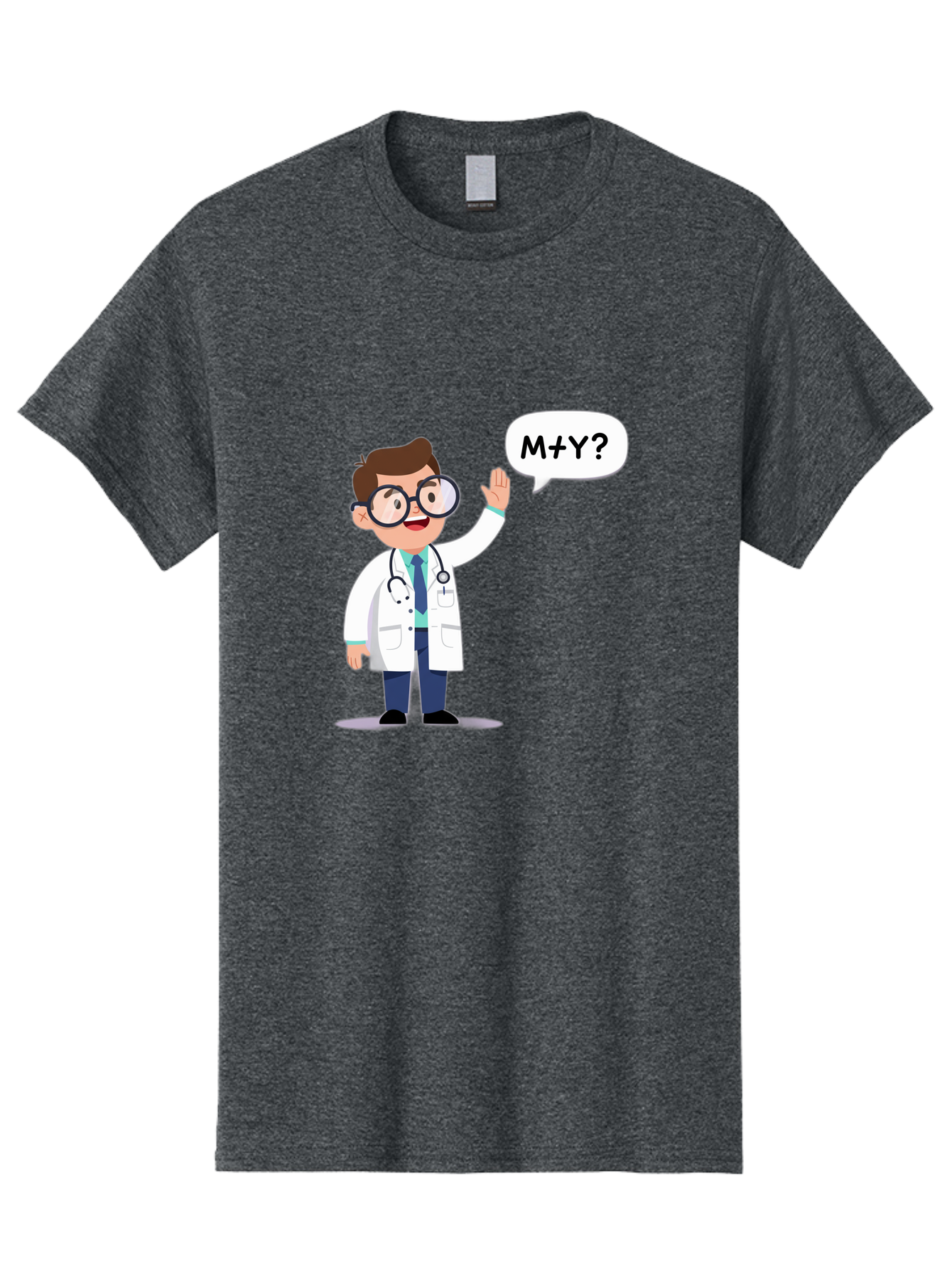 M-Y-Doctor Men'S Graphic Tee, 100% Cotton, Comfortable Casual Summer Wear, Machine Washable, Cartoon Doctor, Medical Professional, Stethoscope, White Coat, Blue Tie, Black Glasses, Waving Hand, Speech Bubble, M+Y?, Doctor Character, Baa935