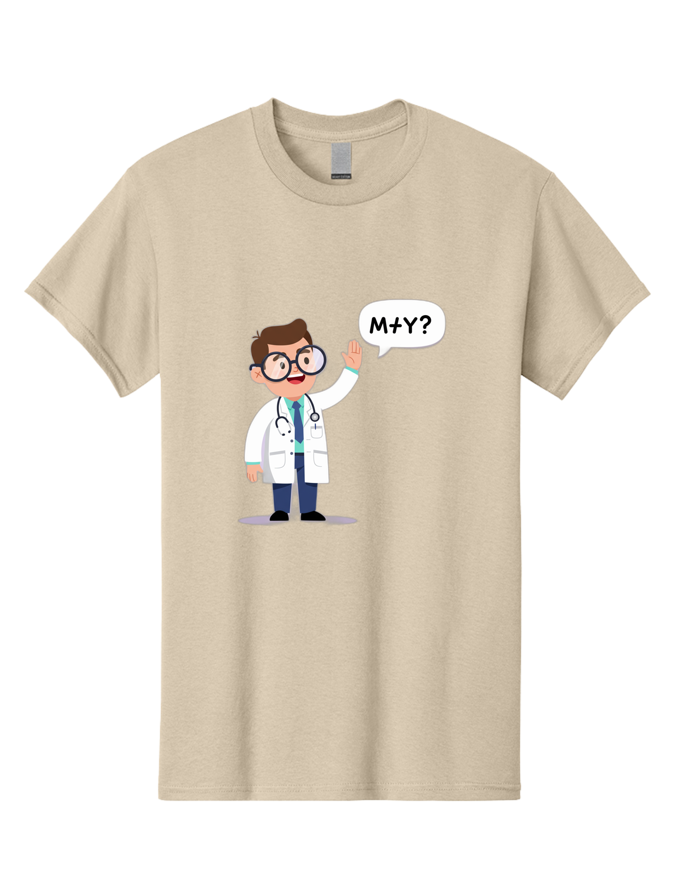 M-Y-Doctor Men'S Graphic Tee, 100% Cotton, Comfortable Casual Summer Wear, Machine Washable, Cartoon Doctor, Medical Professional, Stethoscope, White Coat, Blue Tie, Black Glasses, Waving Hand, Speech Bubble, M+Y?, Doctor Character, Baa935