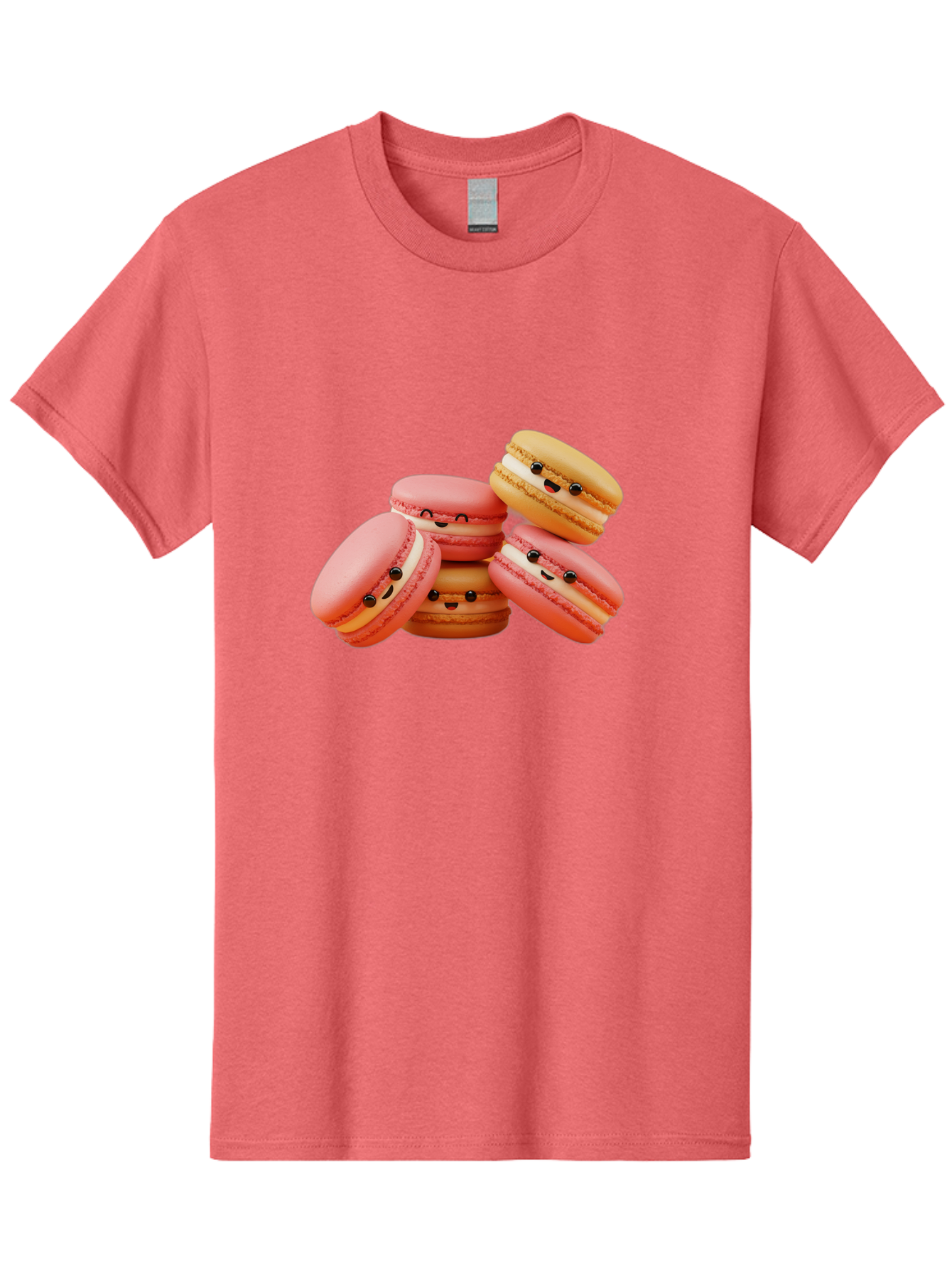 Macaron-Faces Men'S Graphic Tee, 100% Cotton, Comfortable Casual Summer Wear, Machine Washable, Pink Macarons, Smiling Faces, Cartoon-Style Desserts, Adorable Treats, French Patisserie, Sweet Delights, Happy Emotions, Cute Pastries, Baa936