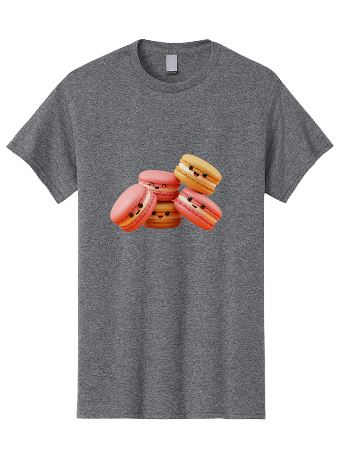 Macaron-Faces Men'S Graphic Tee, 100% Cotton, Comfortable Casual Summer Wear, Machine Washable, Pink Macarons, Smiling Faces, Cartoon-Style Desserts, Adorable Treats, French Patisserie, Sweet Delights, Happy Emotions, Cute Pastries, Baa936