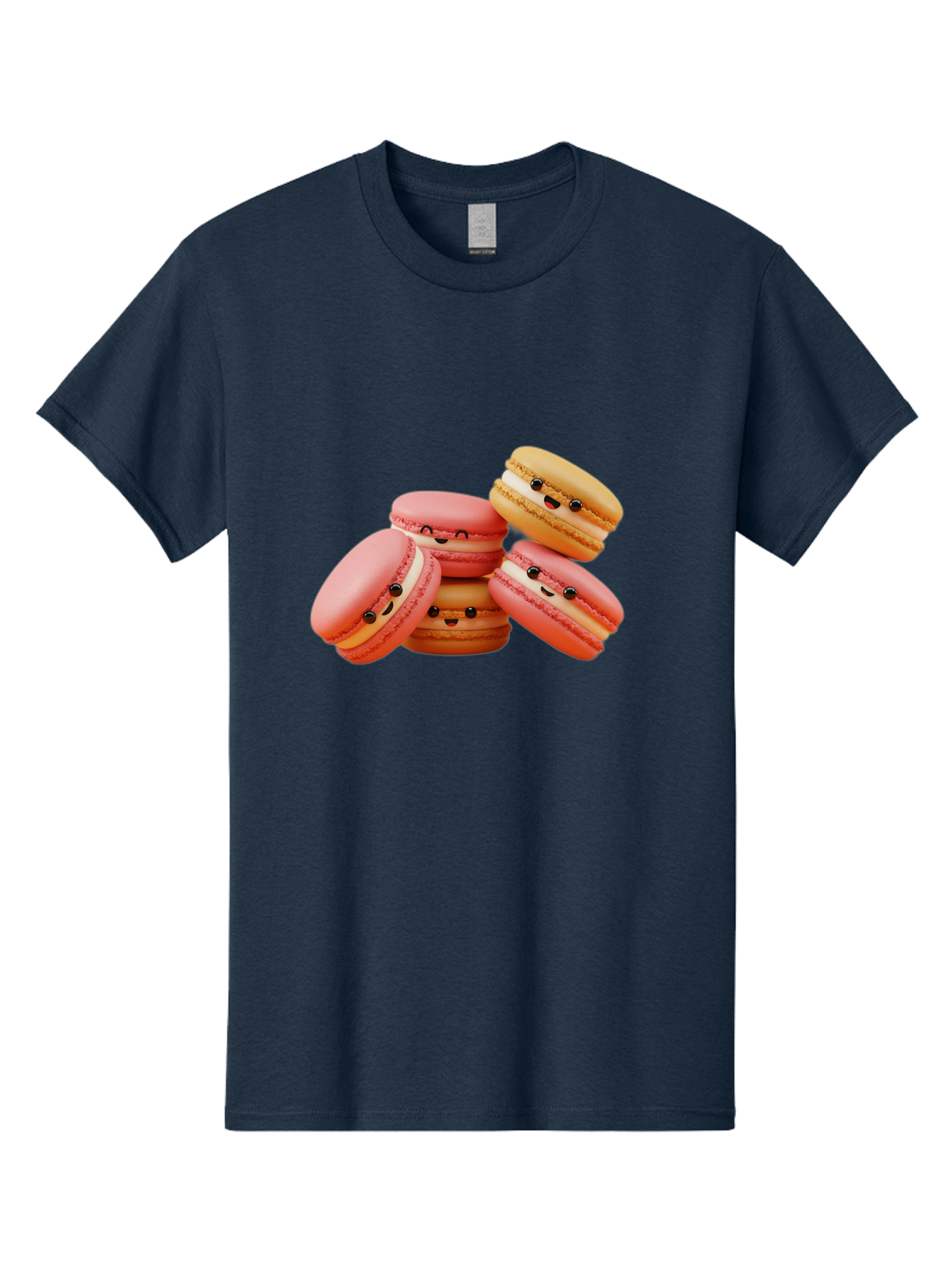 Macaron-Faces Men'S Graphic Tee, 100% Cotton, Comfortable Casual Summer Wear, Machine Washable, Pink Macarons, Smiling Faces, Cartoon-Style Desserts, Adorable Treats, French Patisserie, Sweet Delights, Happy Emotions, Cute Pastries, Baa936