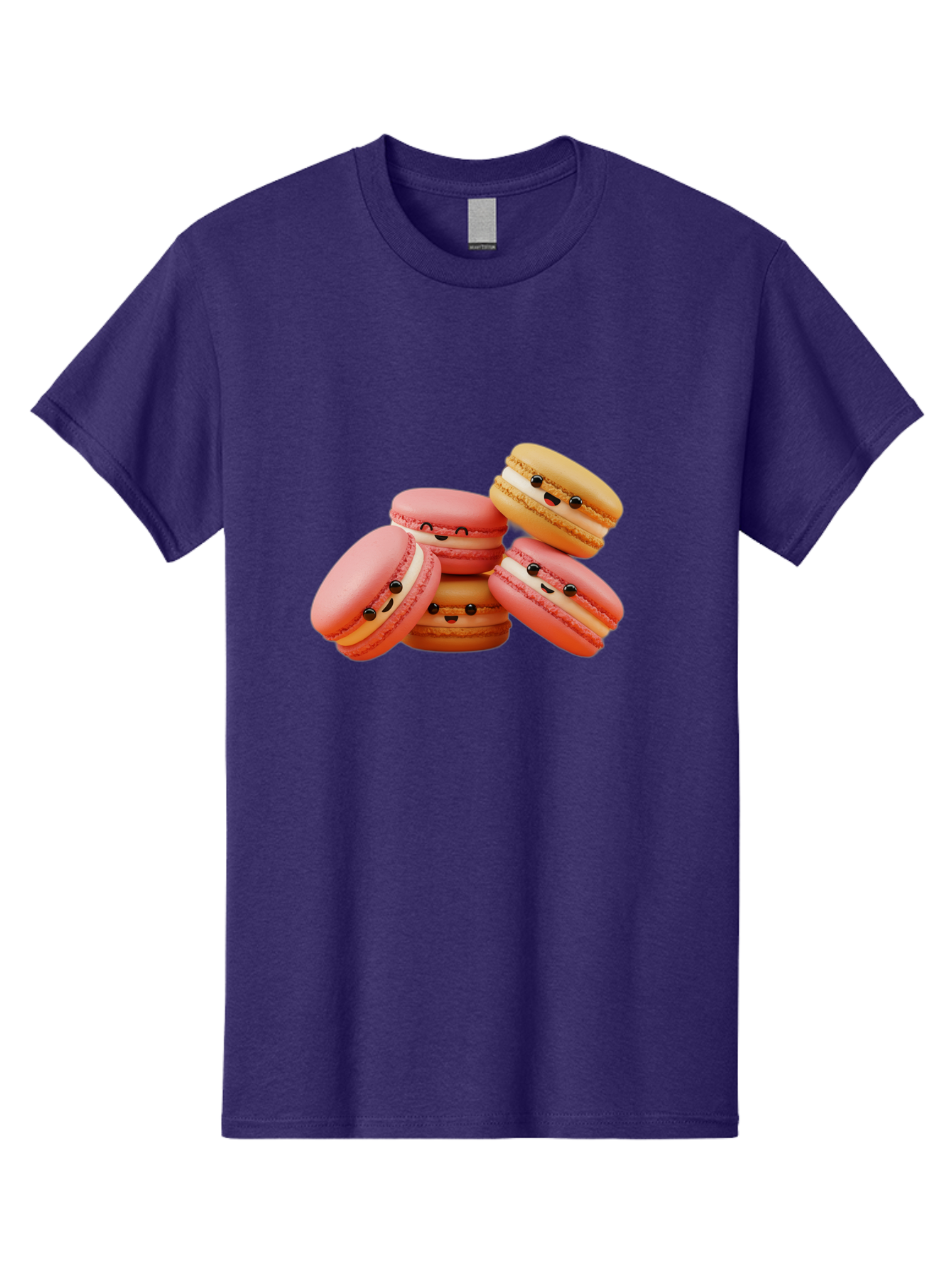 Macaron-Faces Men'S Graphic Tee, 100% Cotton, Comfortable Casual Summer Wear, Machine Washable, Pink Macarons, Smiling Faces, Cartoon-Style Desserts, Adorable Treats, French Patisserie, Sweet Delights, Happy Emotions, Cute Pastries, Baa936