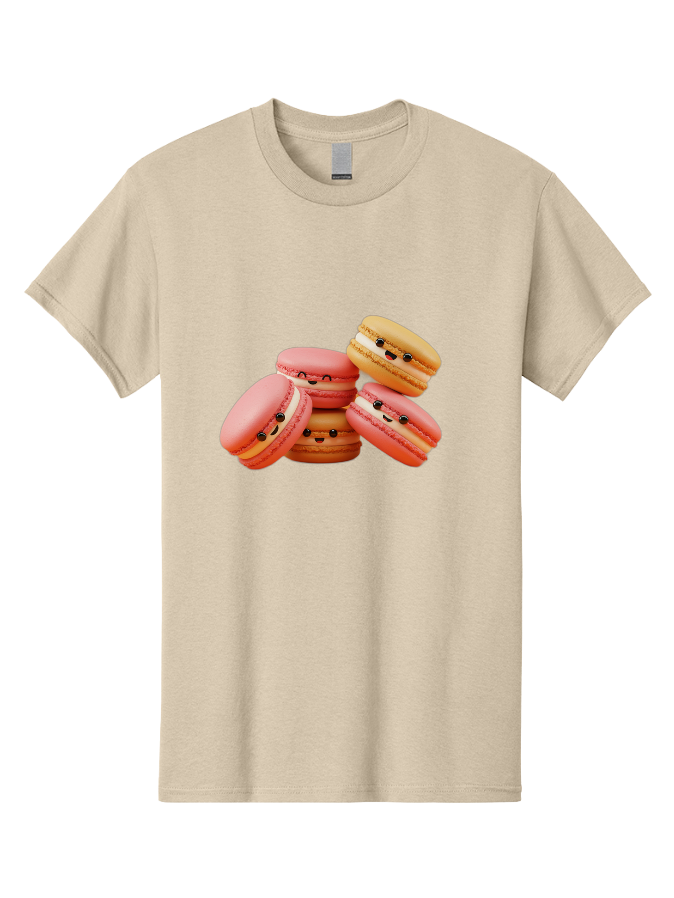 Macaron-Faces Men'S Graphic Tee, 100% Cotton, Comfortable Casual Summer Wear, Machine Washable, Pink Macarons, Smiling Faces, Cartoon-Style Desserts, Adorable Treats, French Patisserie, Sweet Delights, Happy Emotions, Cute Pastries, Baa936