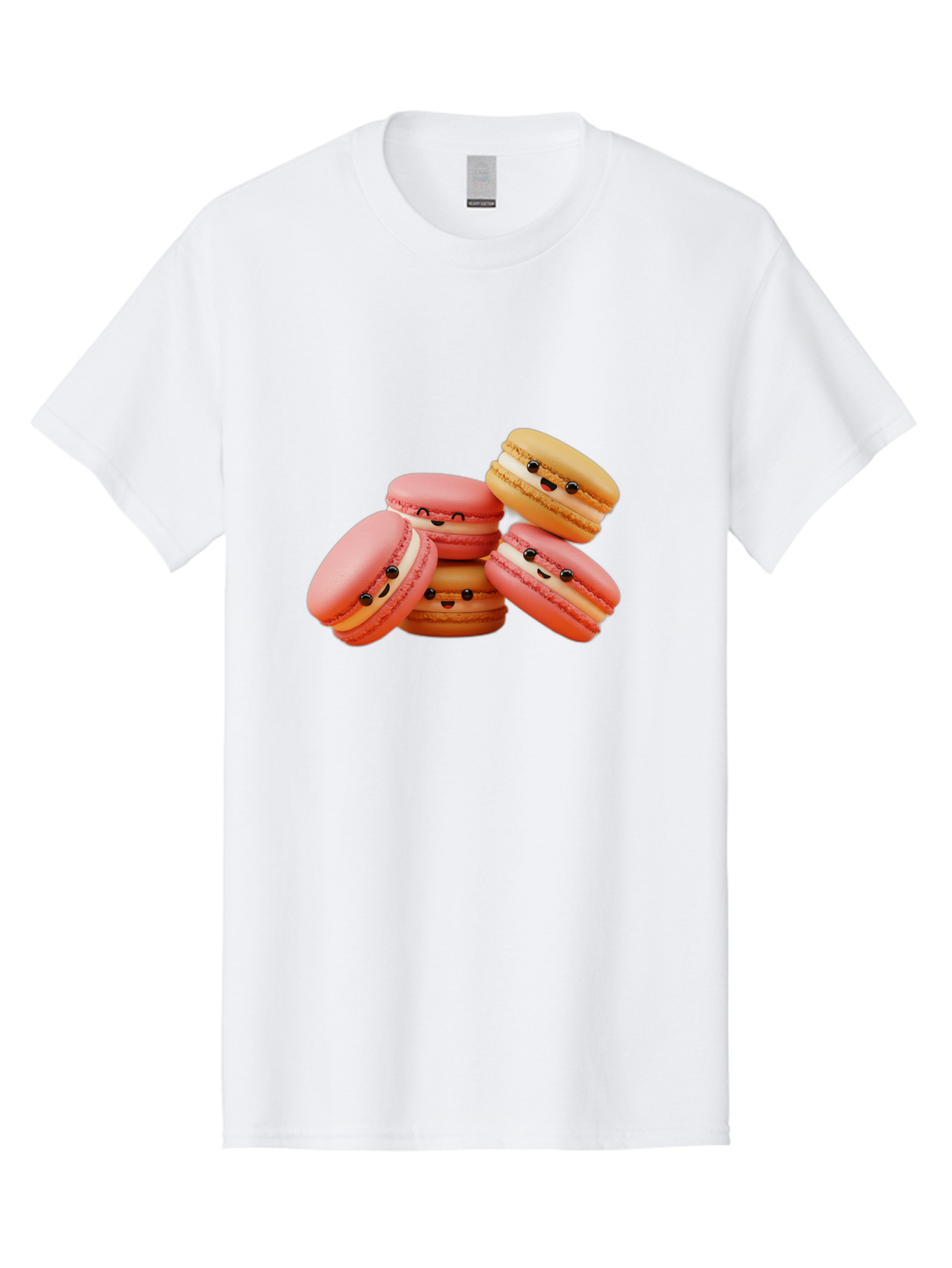 Macaron-Faces Men'S Graphic Tee, 100% Cotton, Comfortable Casual Summer Wear, Machine Washable, Pink Macarons, Smiling Faces, Cartoon-Style Desserts, Adorable Treats, French Patisserie, Sweet Delights, Happy Emotions, Cute Pastries, Baa936