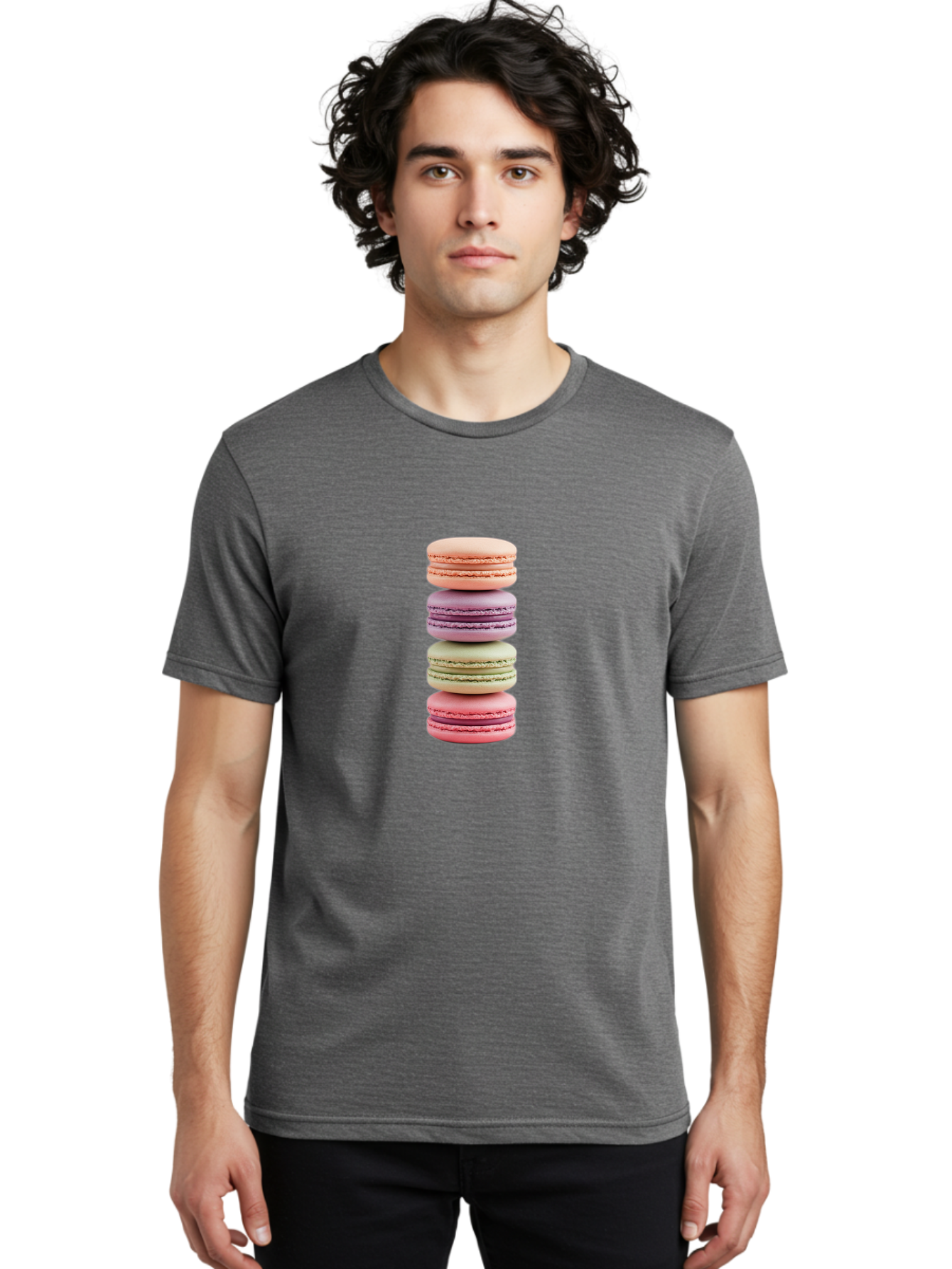 Macaron-Stack Men'S Graphic Tee, 100% Cotton, Comfortable Casual Summer Wear, Machine Washable, Colorful Macarons, Pastel Colors, Sweet Treats, Stacked Macarons, Macaron Tower, French Dessert, Baked Goods, Delicate Cookies, Sweet Indulgence, Baa938