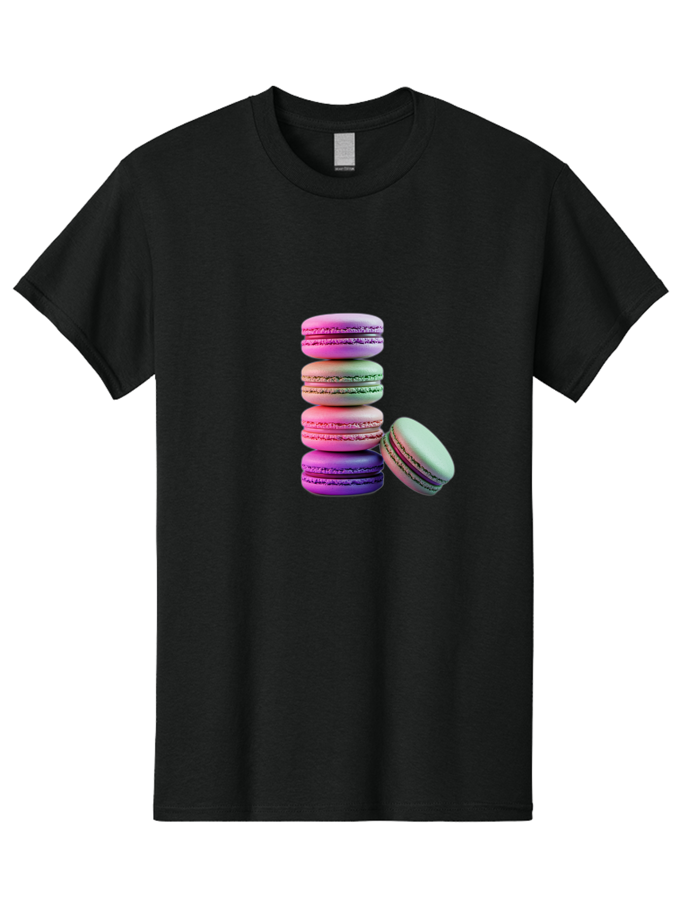 Macaron-Tower-1 Men'S Graphic Tee, 100% Cotton, Comfortable Casual Summer Wear, Machine Washable, Stacked Macarons, Colorful Treats, French Desserts, Sweet Indulgences, Pastel Colors, Layered Cookies, Creamy Fillings, Dessert Photography Baa939