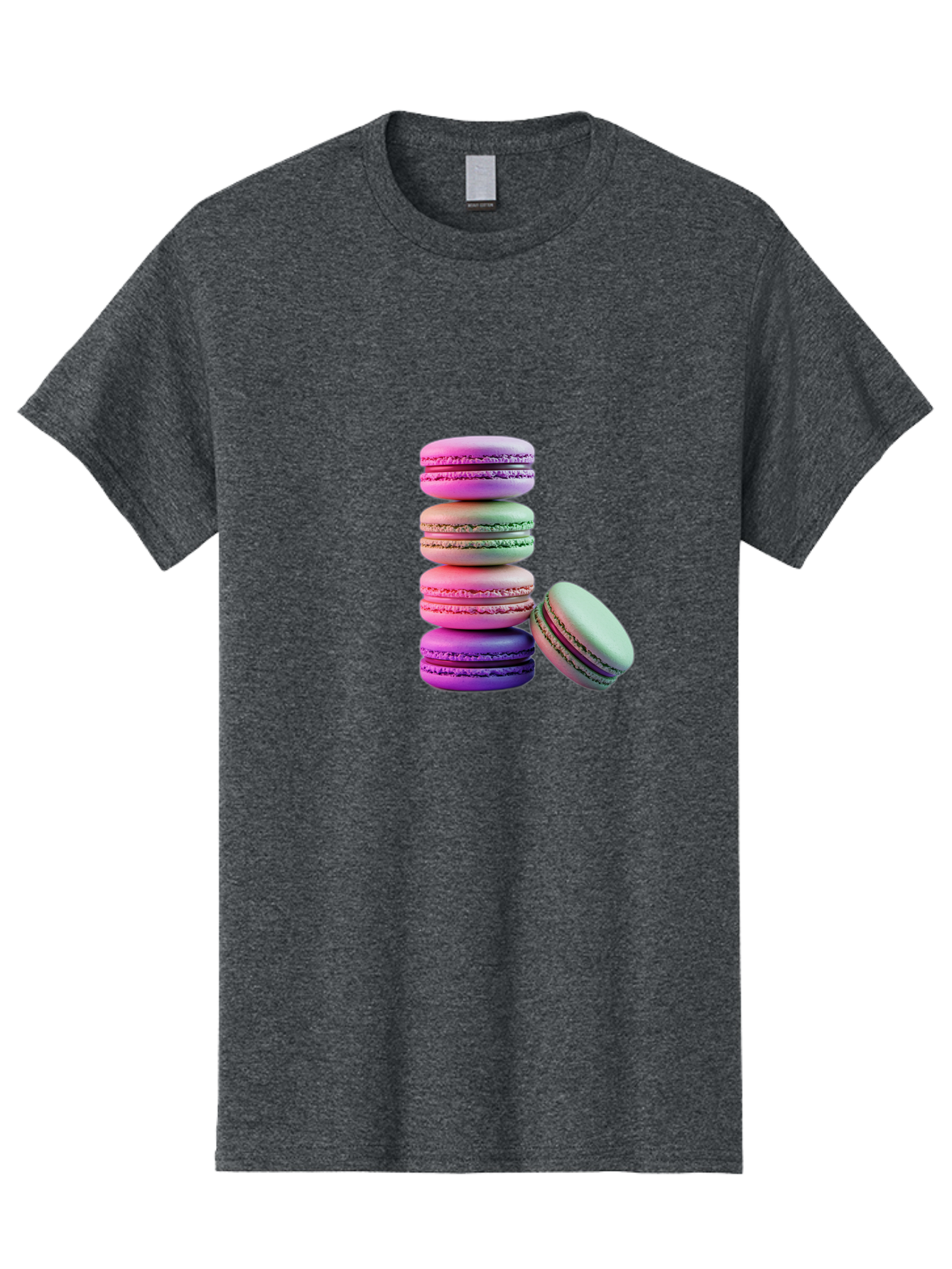 Macaron-Tower-1 Men'S Graphic Tee, 100% Cotton, Comfortable Casual Summer Wear, Machine Washable, Stacked Macarons, Colorful Treats, French Desserts, Sweet Indulgences, Pastel Colors, Layered Cookies, Creamy Fillings, Dessert Photography Baa939
