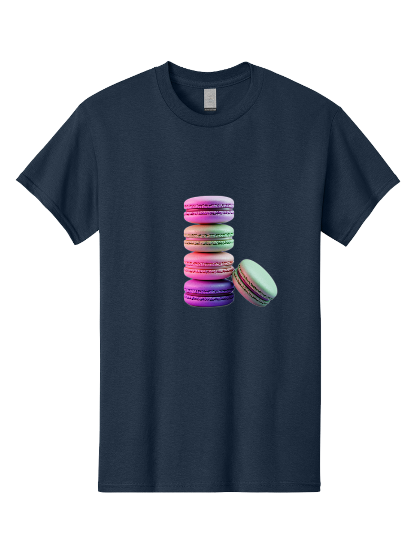 Macaron-Tower-1 Men'S Graphic Tee, 100% Cotton, Comfortable Casual Summer Wear, Machine Washable, Stacked Macarons, Colorful Treats, French Desserts, Sweet Indulgences, Pastel Colors, Layered Cookies, Creamy Fillings, Dessert Photography Baa939