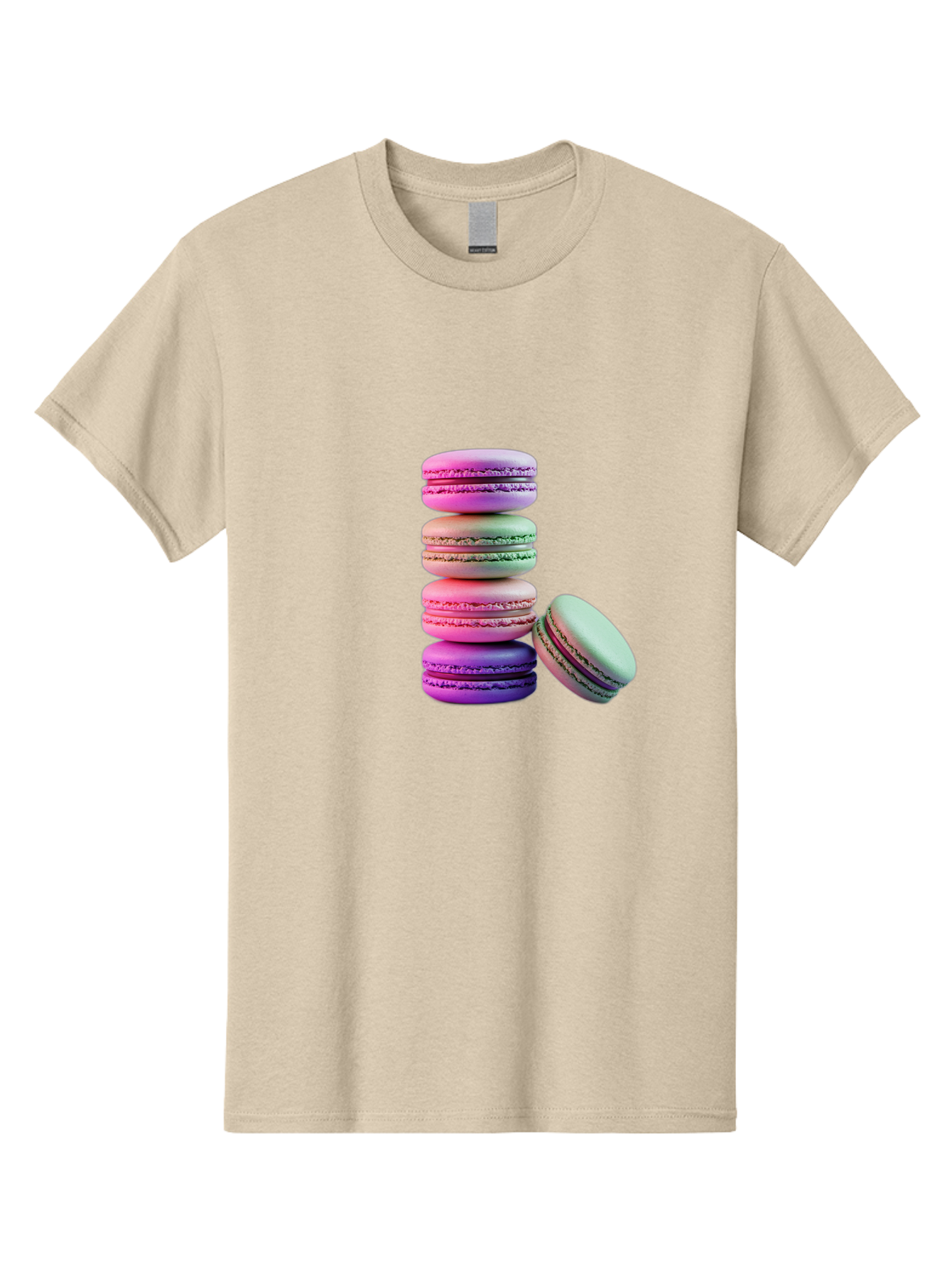 Macaron-Tower-1 Men'S Graphic Tee, 100% Cotton, Comfortable Casual Summer Wear, Machine Washable, Stacked Macarons, Colorful Treats, French Desserts, Sweet Indulgences, Pastel Colors, Layered Cookies, Creamy Fillings, Dessert Photography Baa939