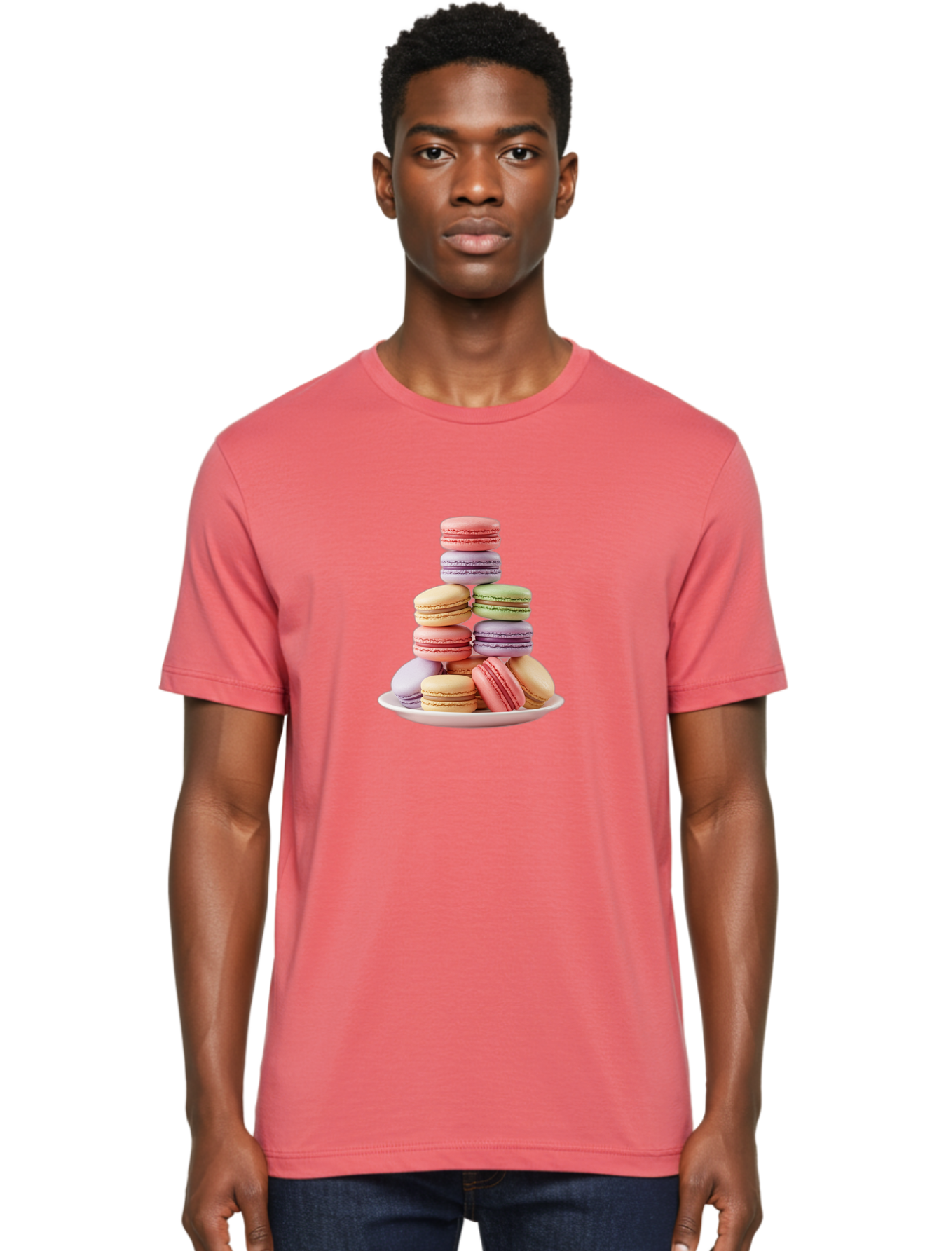 Macaron-Tower Men'S Graphic Tee, 100% Cotton, Comfortable Casual Summer Wear, Machine Washable, Colorful Macarons, Pastel Colors, Dessert Tower, French Patisserie, Sweet Treats, Macaron Stack, Vibrant Hues, Delicate Meringue, Baked Goods, Baa941
