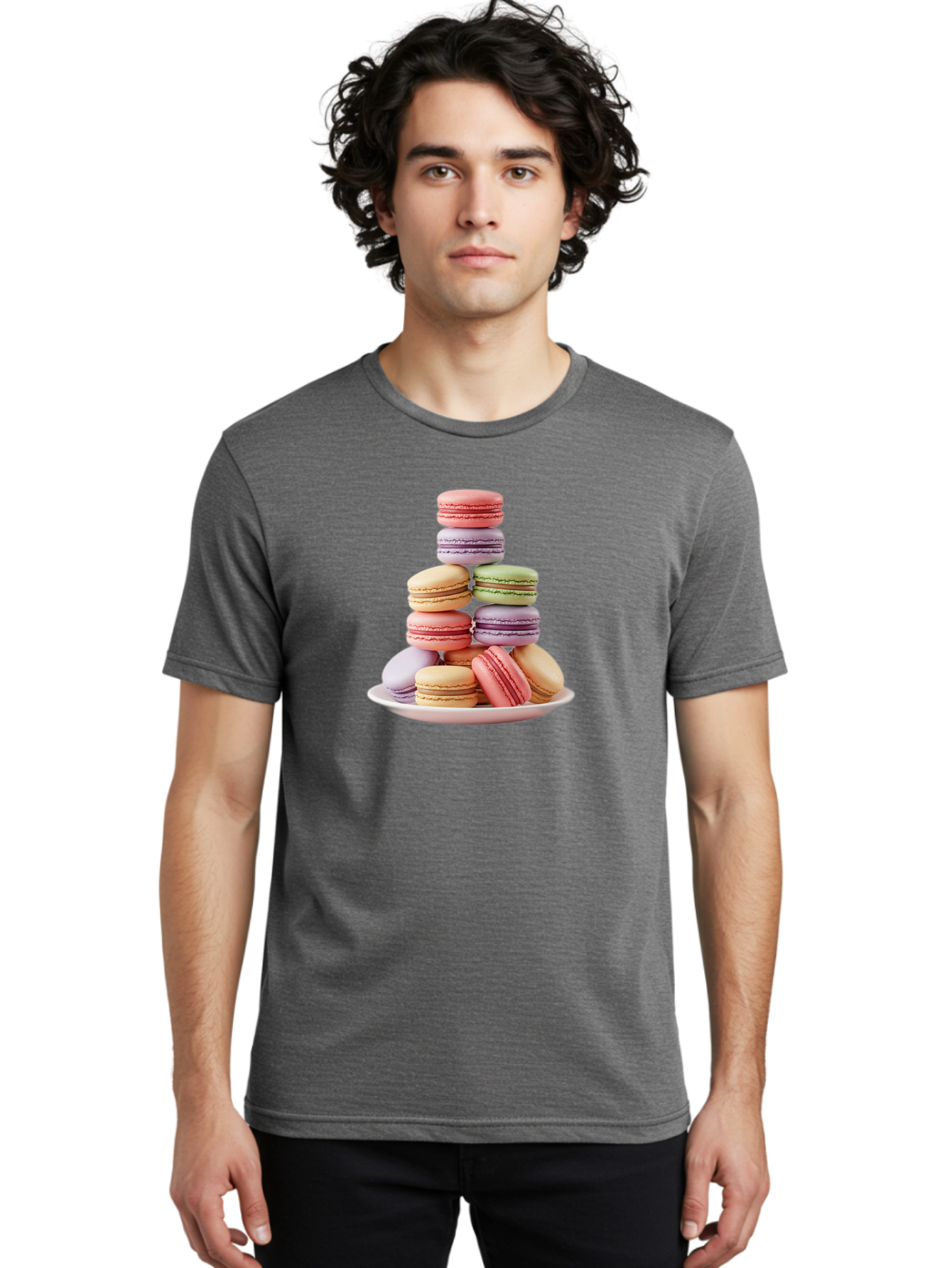 Macaron-Tower Men'S Graphic Tee, 100% Cotton, Comfortable Casual Summer Wear, Machine Washable, Colorful Macarons, Pastel Colors, Dessert Tower, French Patisserie, Sweet Treats, Macaron Stack, Vibrant Hues, Delicate Meringue, Baked Goods, Baa941